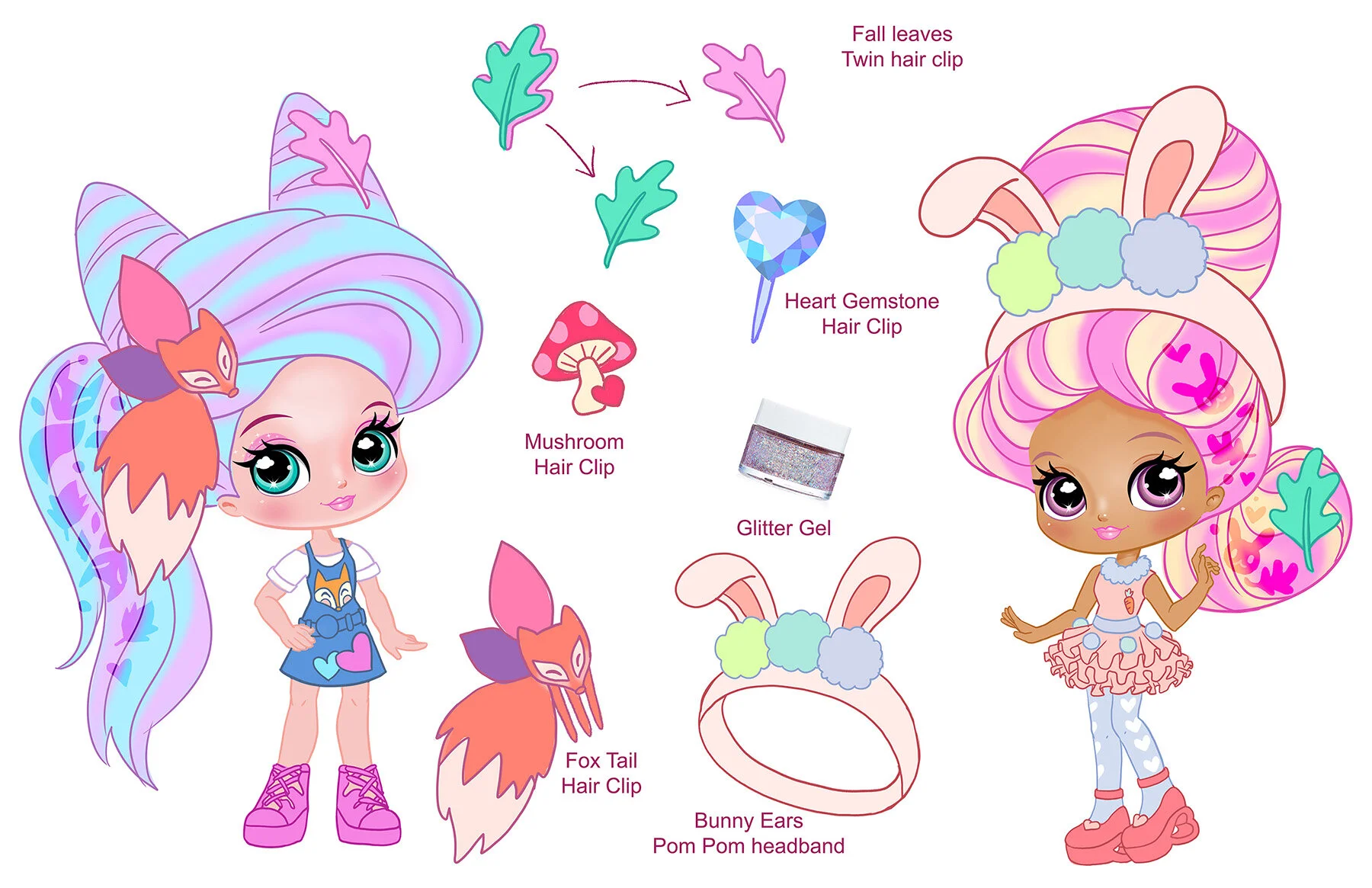  Fox Bunny BFF two pack girls + accessories design 