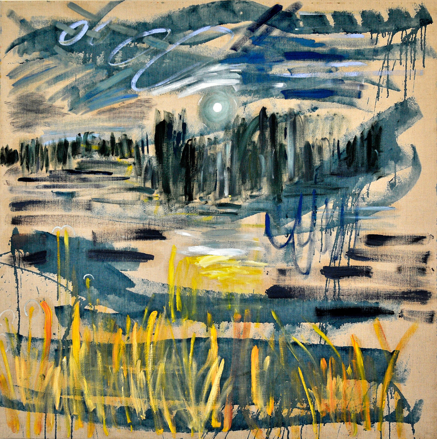Summer No. 13 . 2016. Oil, oil pastel and housepaint on linen. 74" x 74".
