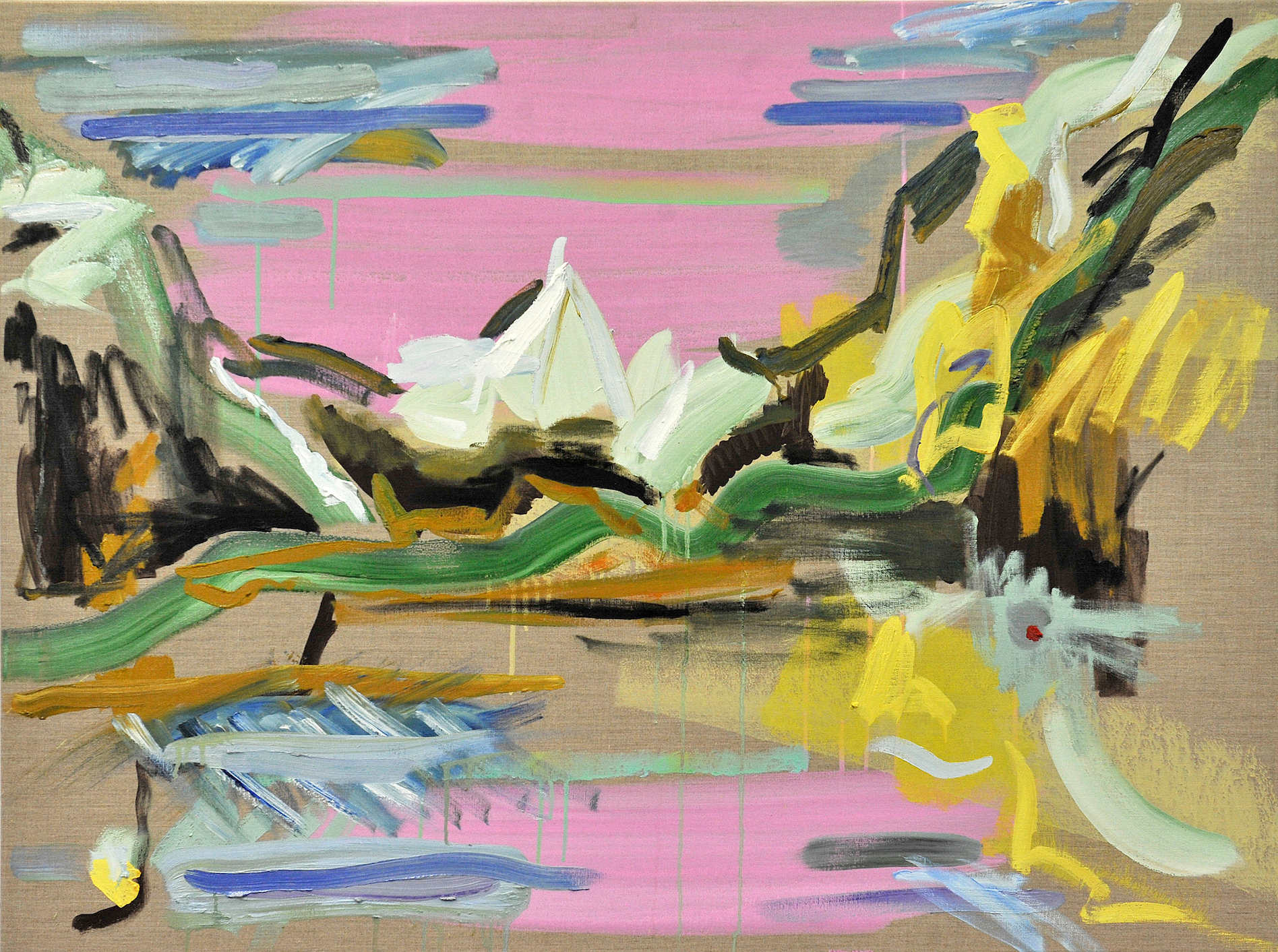 Pink Mountain. 2017. Oil and housepaint on linen. 36" x 48".