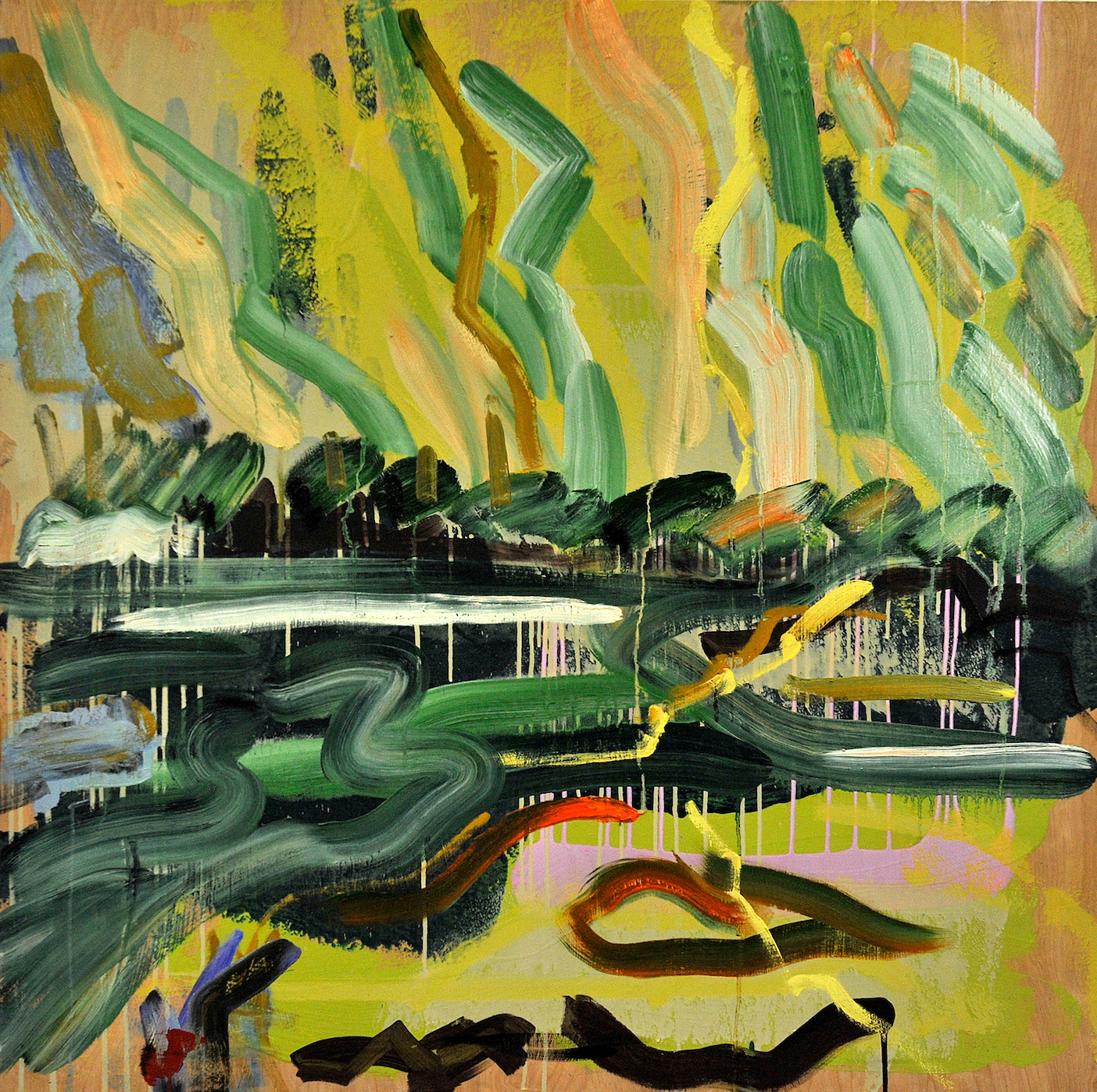 Summer Mountains. 2017. Oil and housepaint on wood panel. 40" x 40".