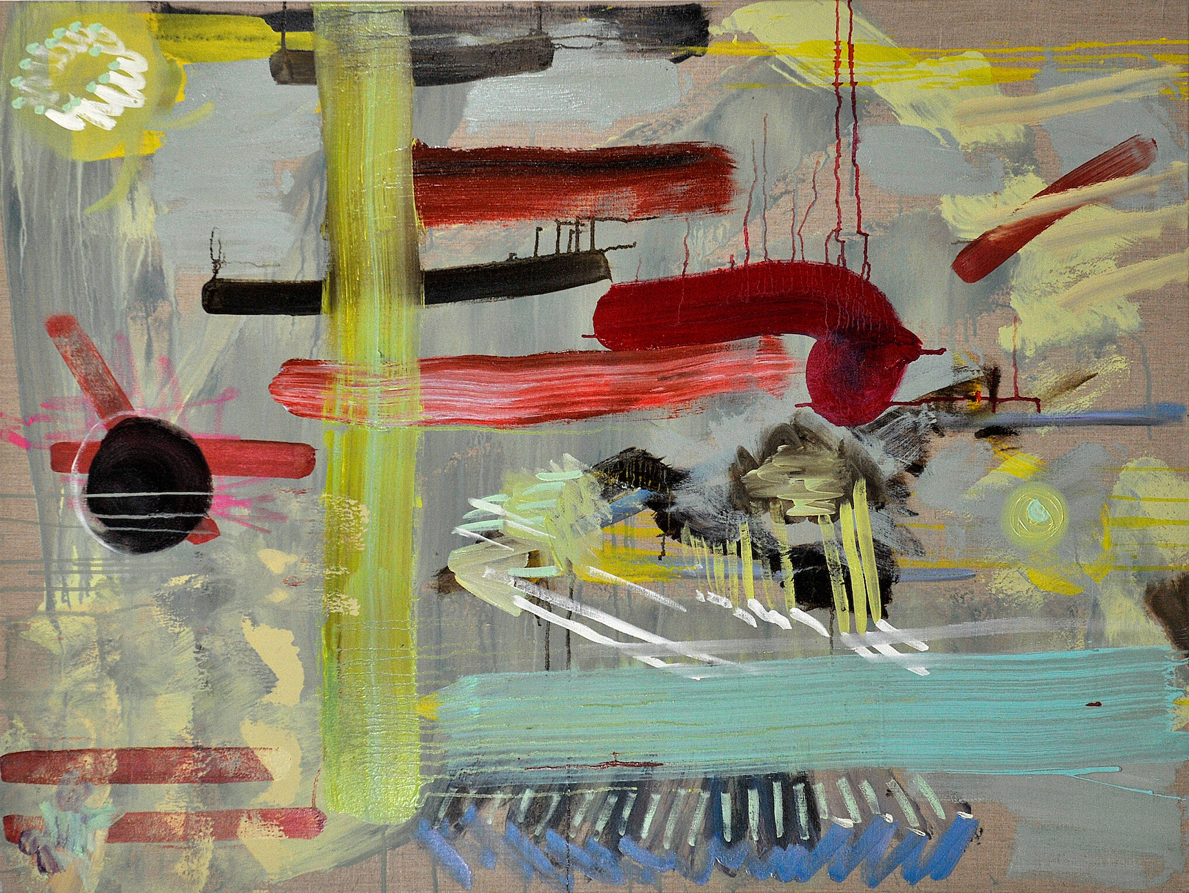 The Race No. 4. 2017. Oil, oil pastel and housepaint on linen. 36" x 48".