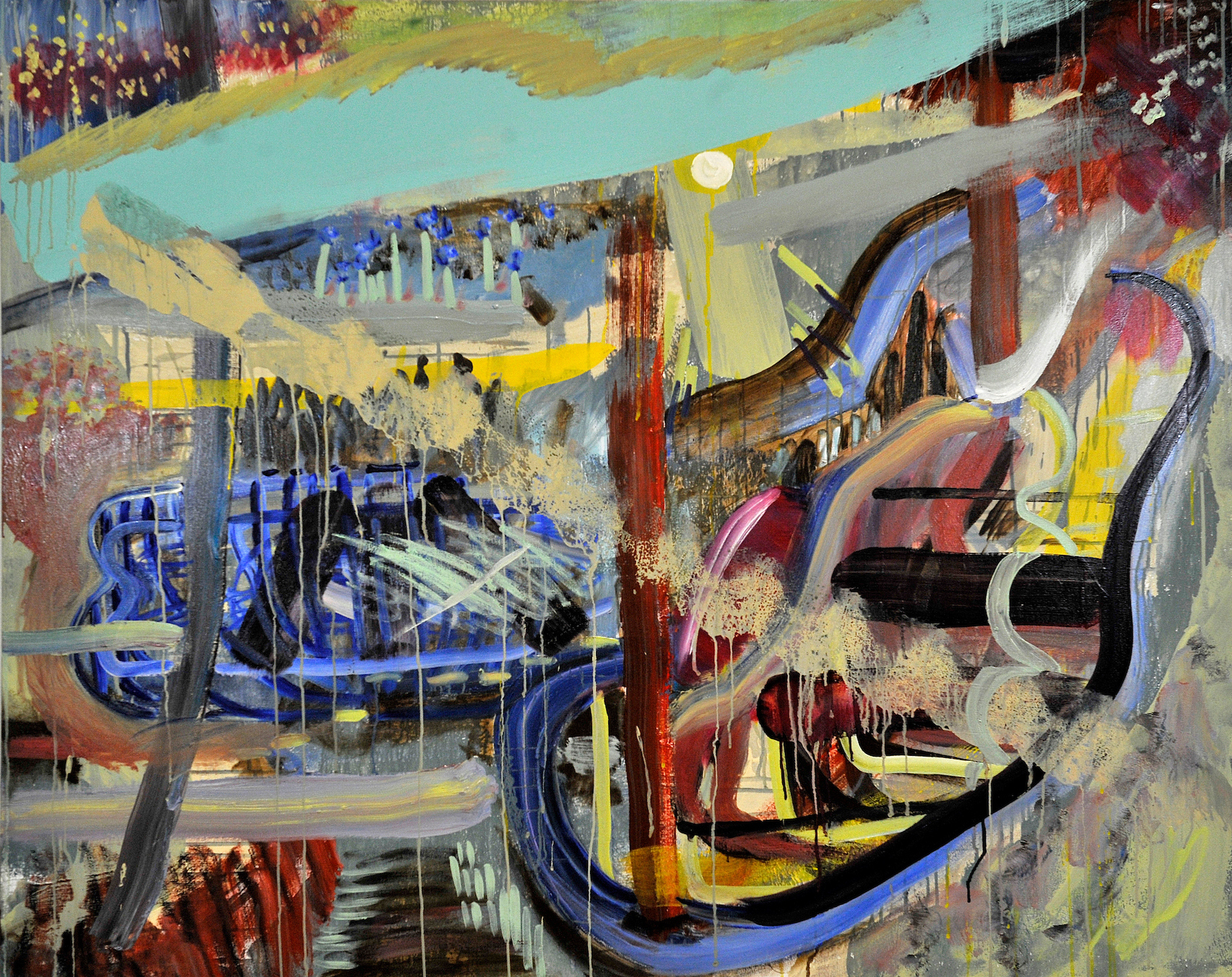 The Race No.6. 2017. Oil, oil pastel and housepaint on canvas. 48" x 60".