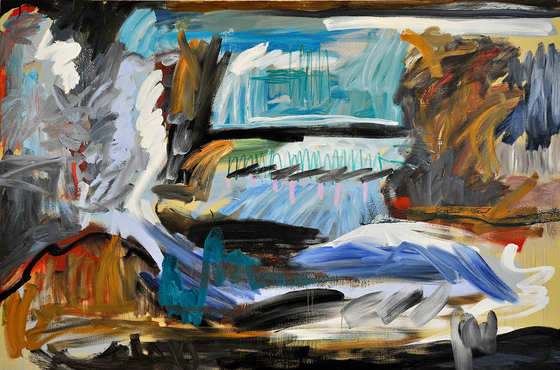 Winter No. 22. 2017 . Oil, oil pastel and housepaint on canvas. 48" x 72". SOLD.