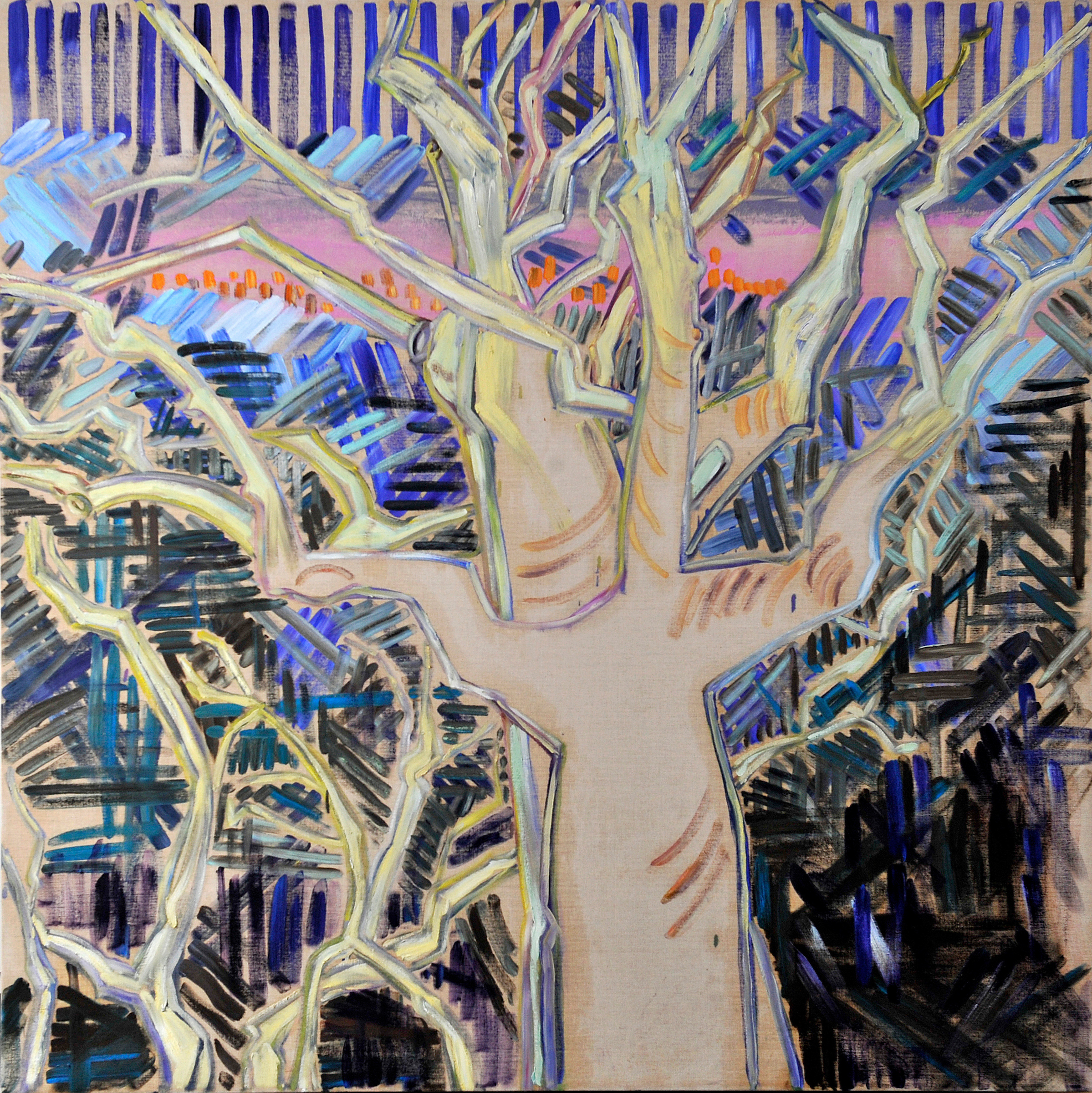 Lover Trees. 2016. Oil, oil pastel and housepaint on linen. 74" x 74".