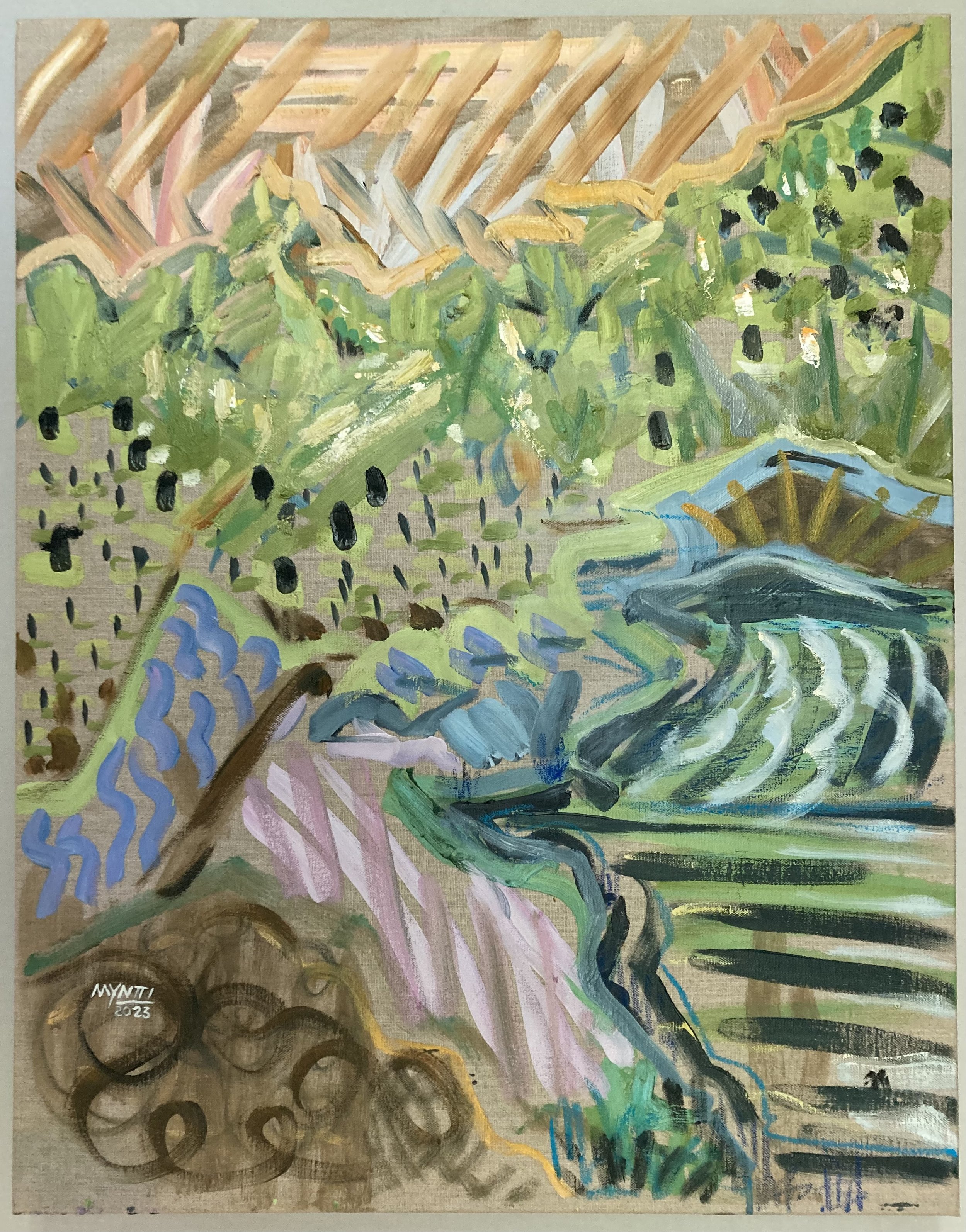 After Milton Avery (No. 5).  Oil, oil pastel and housepaint on linen.  28” x 22”.  2023.