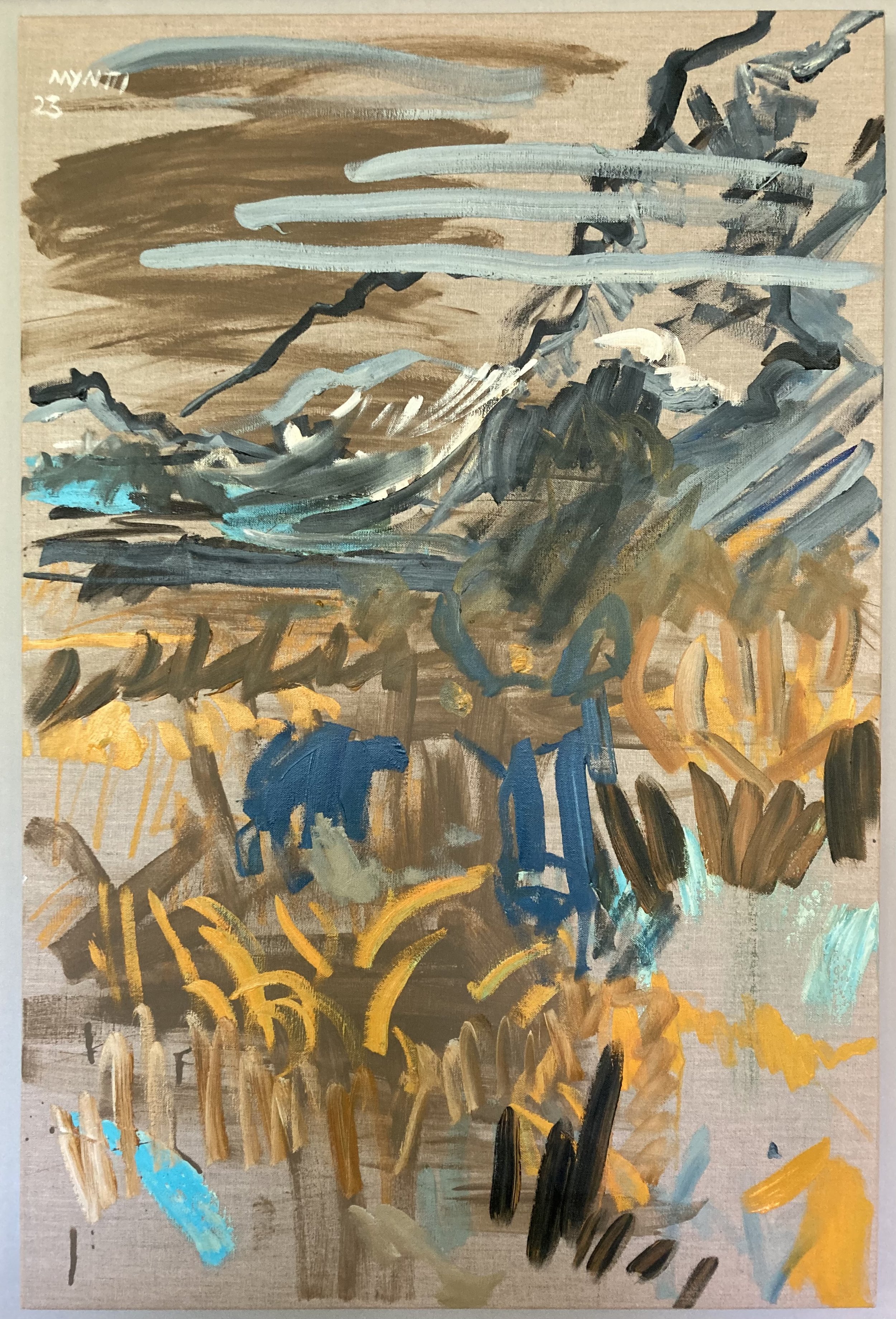 Katchemak Bay Swamp.  Oil, oil pastel and housepaint on linen.  36” x 24”.  2023.