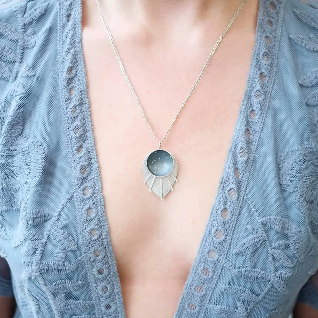 The cosmos is within us. We are made of star-stuff. We are a way for the universe to know itself. -Carl Sagan

Celestial pendant in sterling silver. Hand crafted on beautiful Vancouver Island. Photographed by the extremely talented @essenceofbeing an