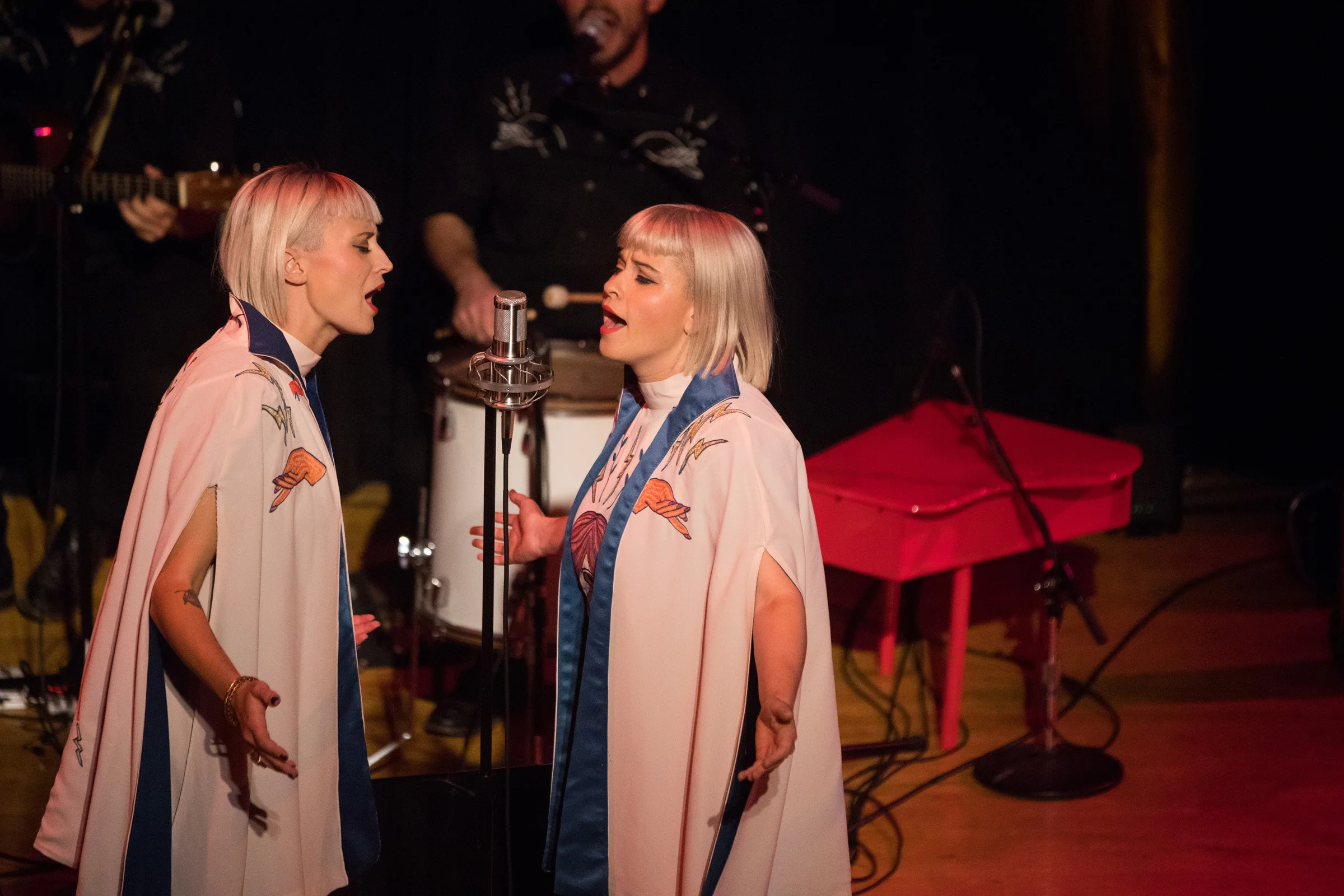 Lucius singing at Modern Love Live at Town Hall in NYC (photo by David Andrako)