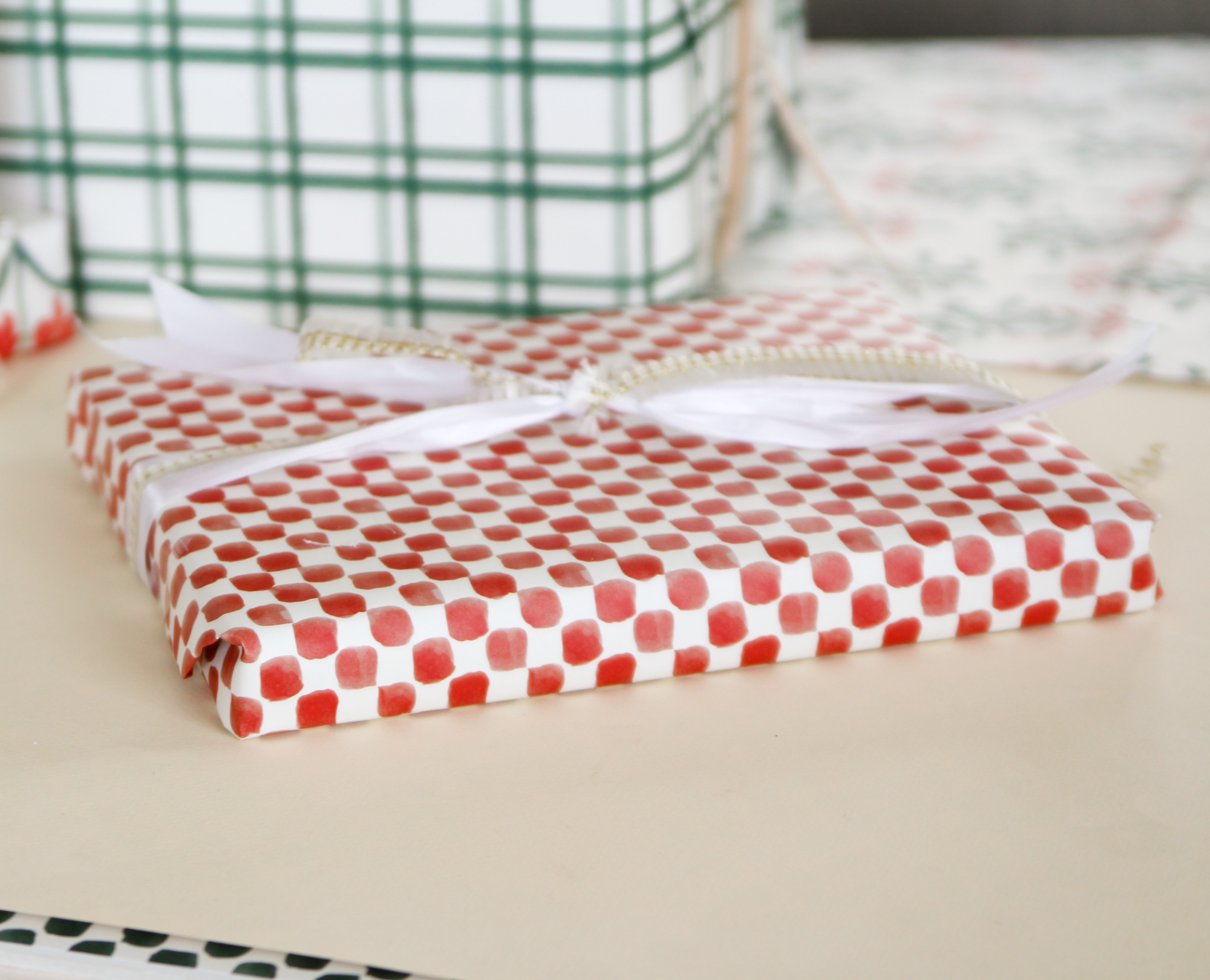 Red Buffalo Check Watercolor Wrapping Paper Sheets — Simply