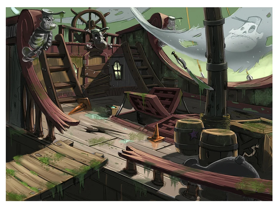 Pirate Level Color Sketch - Art exploration of zombie side of game board exploring palette, tone, look and feel.