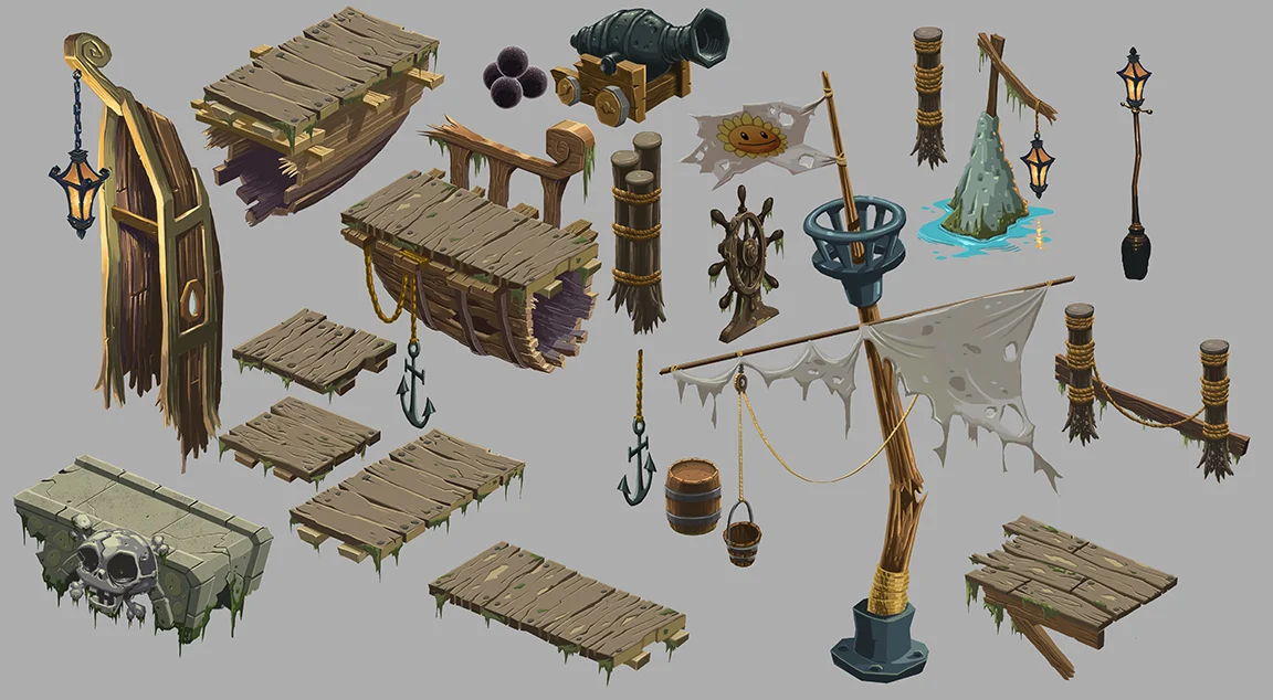 Pirate Level Props - Example of prop assets for potential map idea.