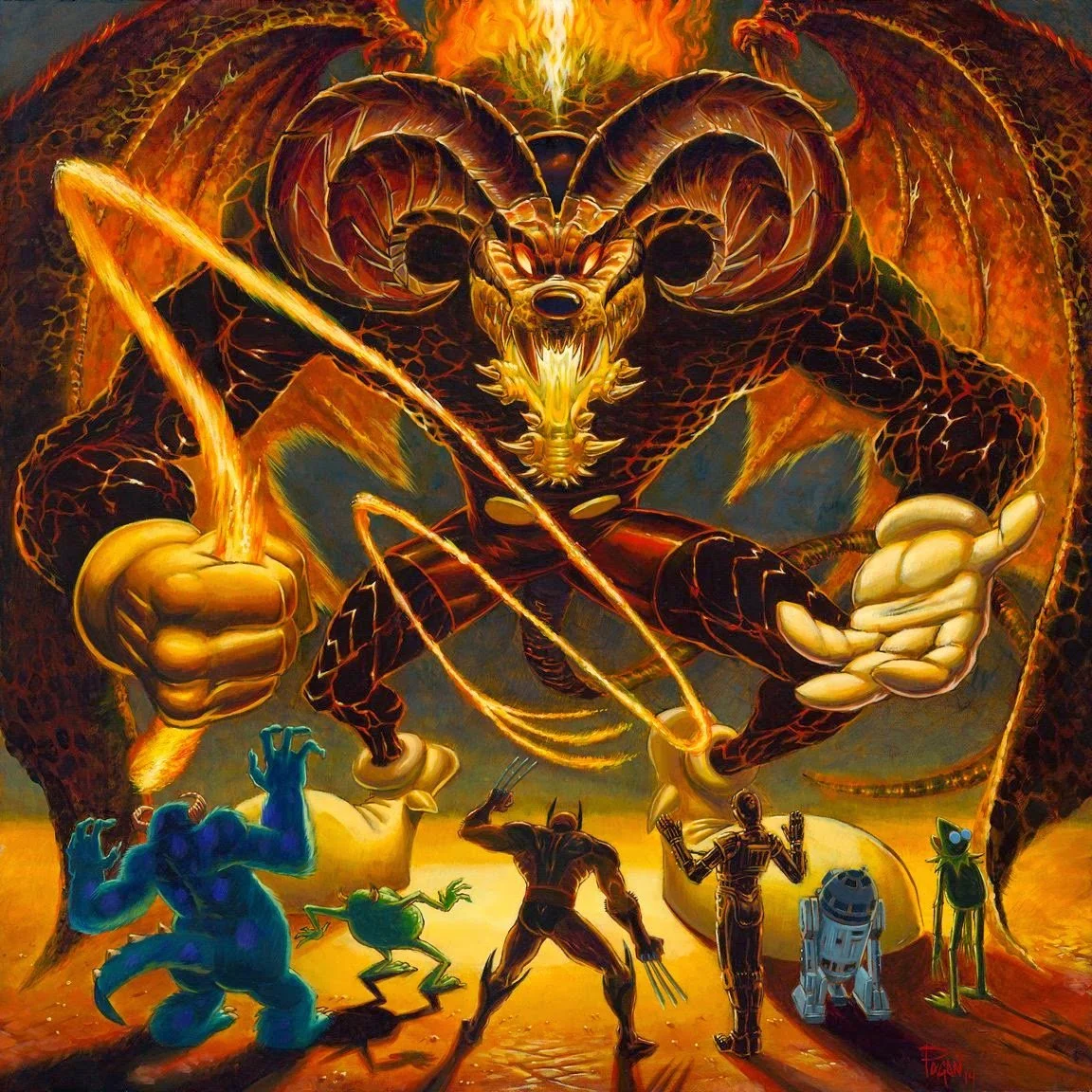  Gods and Monsters solo show for Ltd. Gallery, Seattle.  “Mickey Balrog”  16" x 16"Acrylics on gessoed panel 