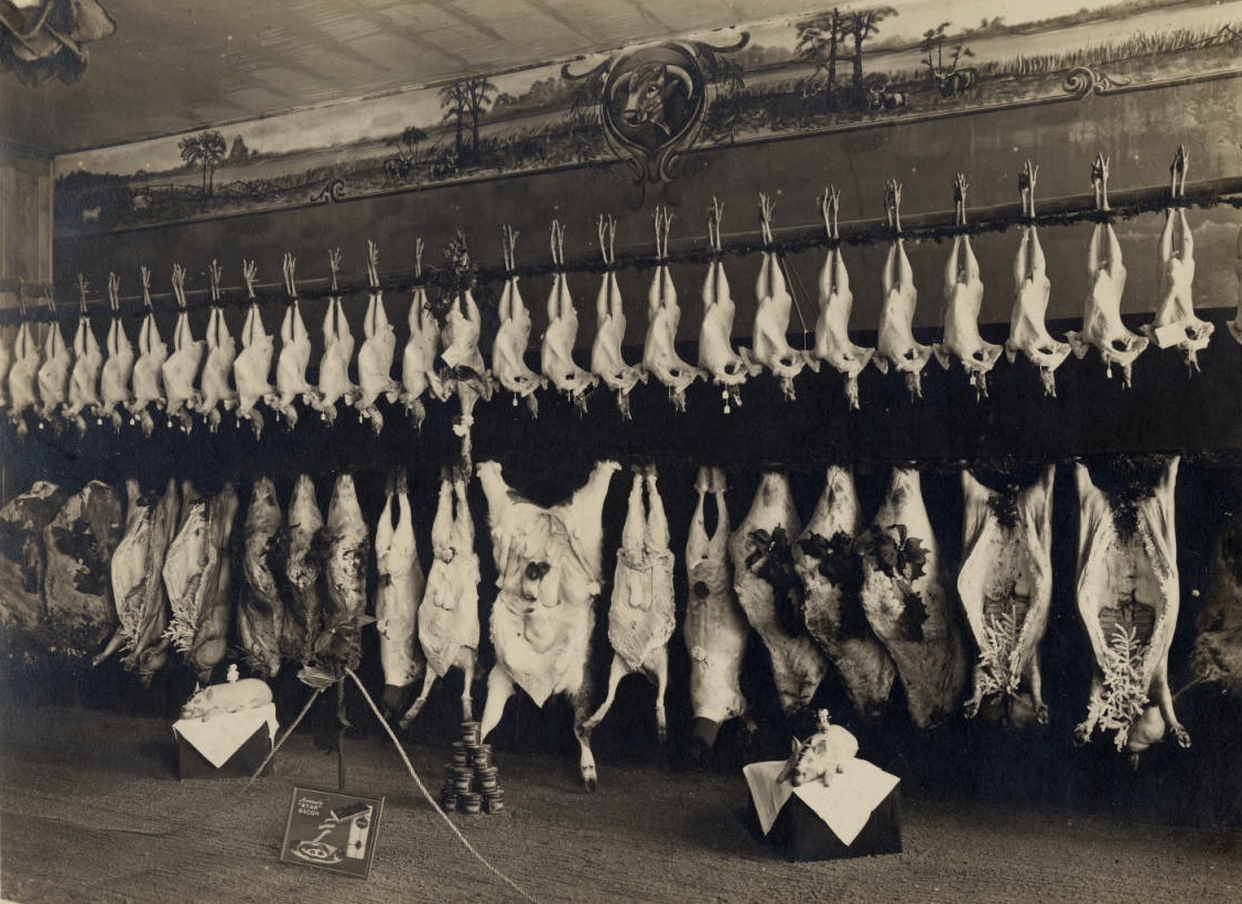 Pioneer Meat Market Decorated for Christmas, circa 1914