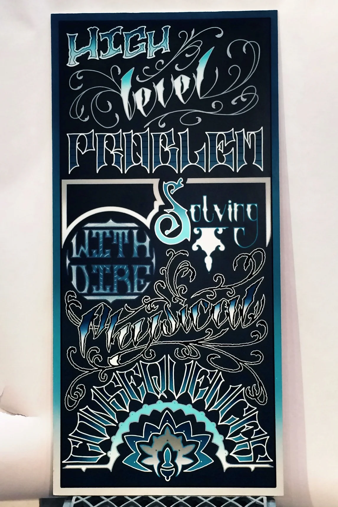  1 of 2.&nbsp; High level problem solving with dire physical consequences.&nbsp; 14" x 30".&nbsp; spraypaint and acrylic on masonite.&nbsp; 2017 