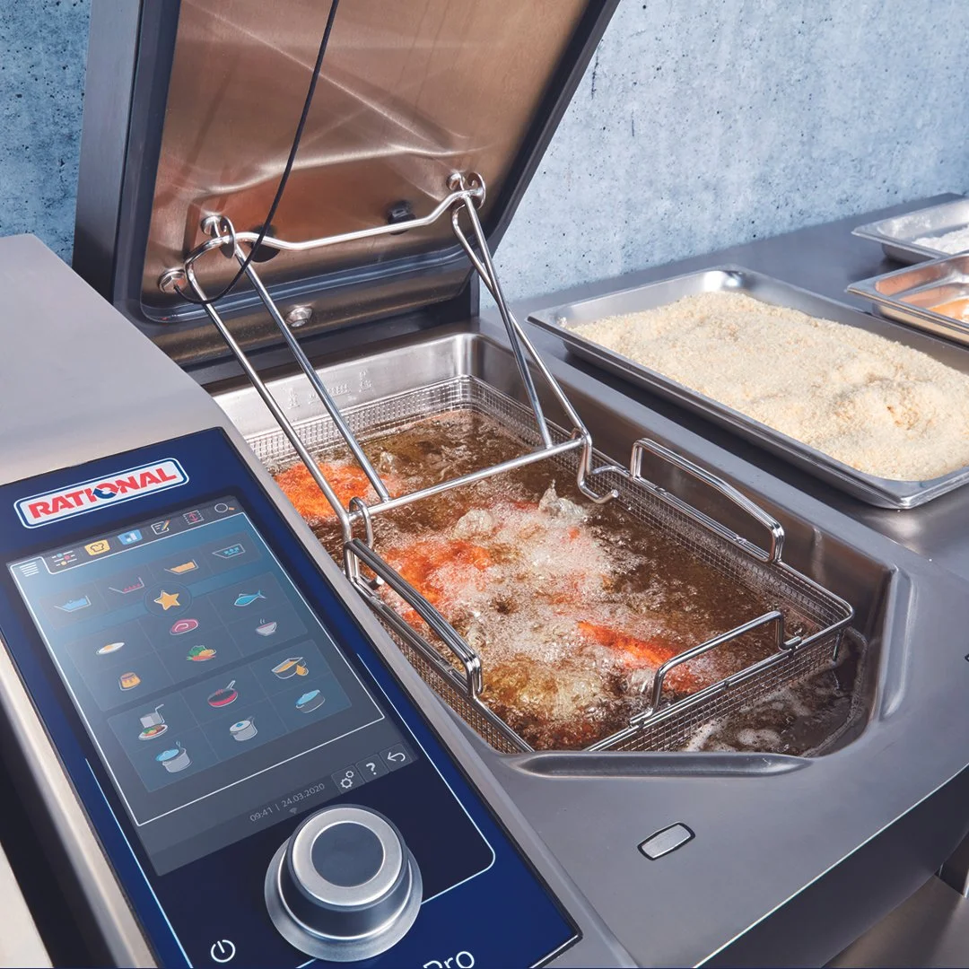 Fabtech Kitchen & Laundry–supplied iVario multifunctional cooking system performing high-efficiency deep frying with precise temperature control in a professional commercial kitchen.