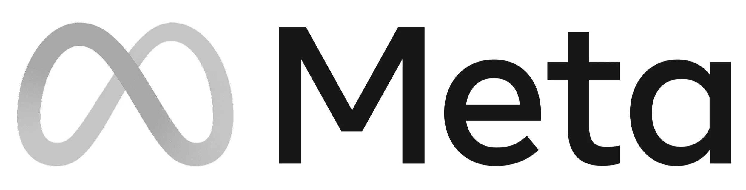 Meta logo with black text and a gray infinity symbol on a white background.