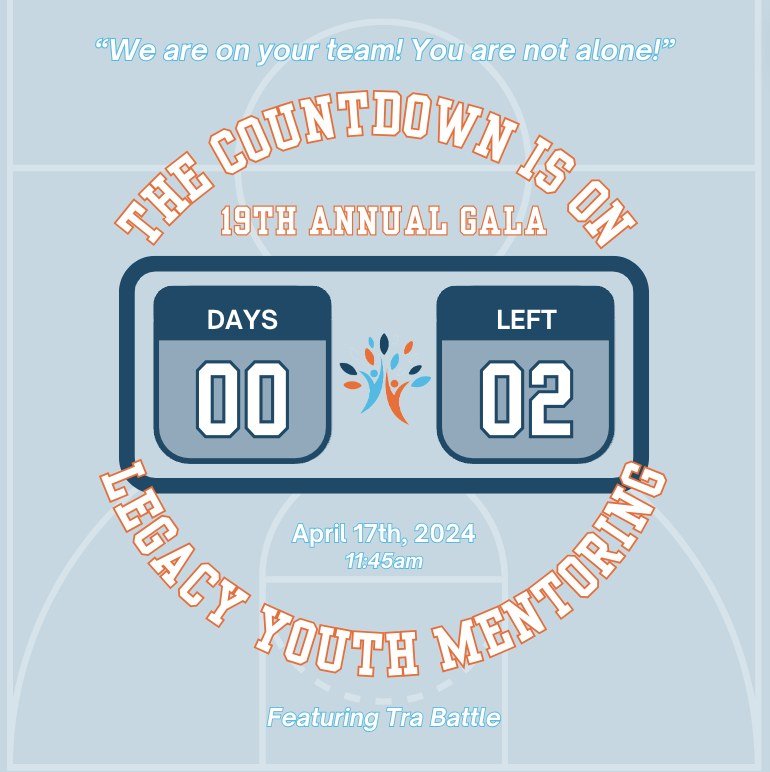 The countdown is on! 2 days until our 19th Annual Mentoring Gala Luncheon.
We can't wait to celebrate together, &quot; We are on your team! You are not alone!&quot;#legacyouthmentoring #weareonyourteam #Gala2024