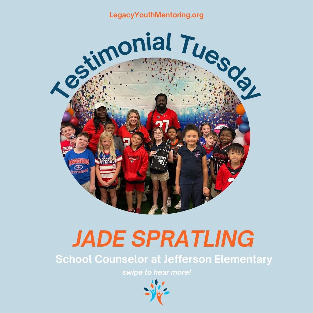 It's time to share a testimony! This is Jade Spratling, the compassionate counselor, in the center of this group picture. She enjoys having mentors in her school at Jefferson Elementary, and witnessing the joy on the faces of children as they meet wi