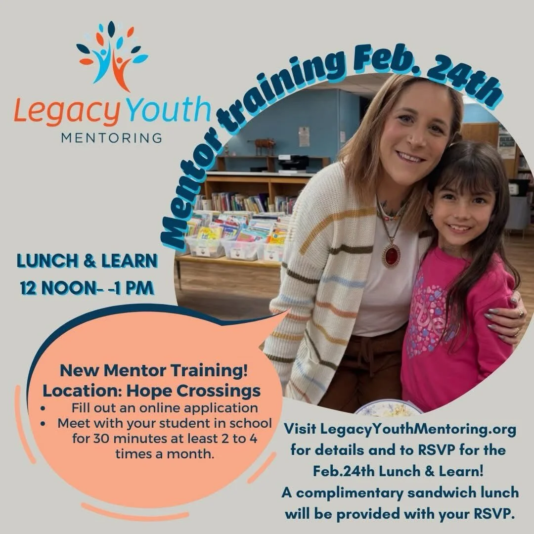 Join us next week for new mentor training!
Begin your online application and send us an RSVP at LegacyYouthMentoring.org/volunteer #legacyyouthmentoring