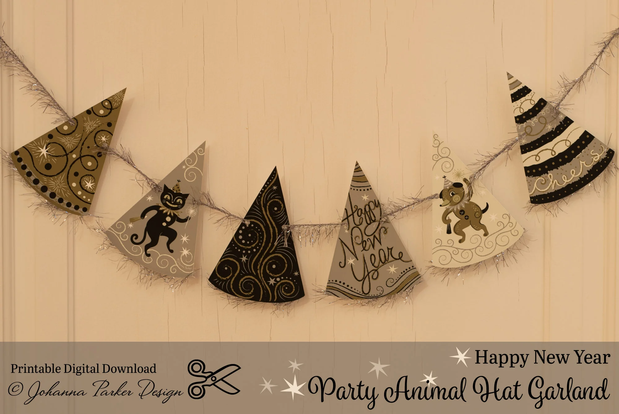 Happy New Year Party Animal Hat Garland