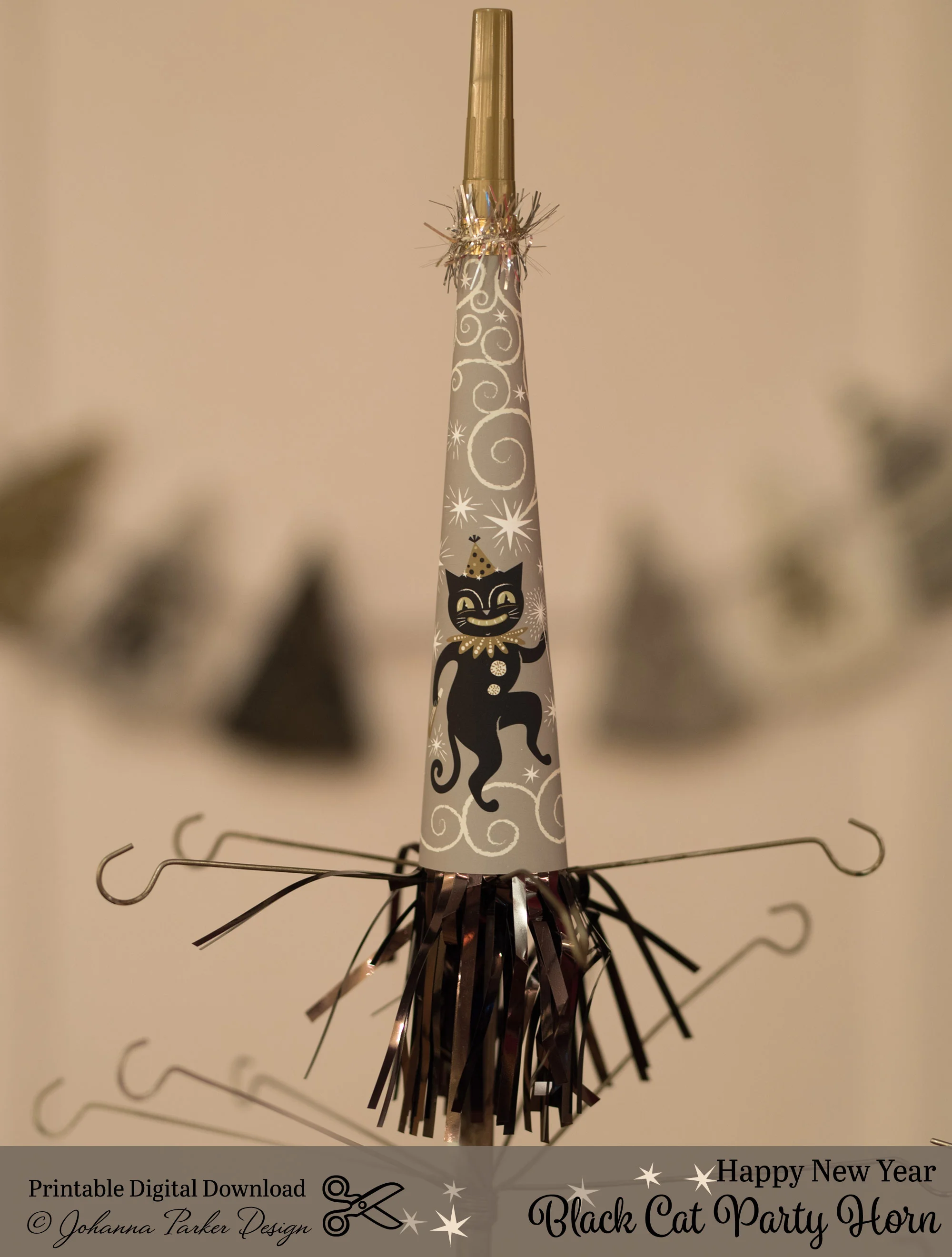 Happy New Year Black Cat Party Horn