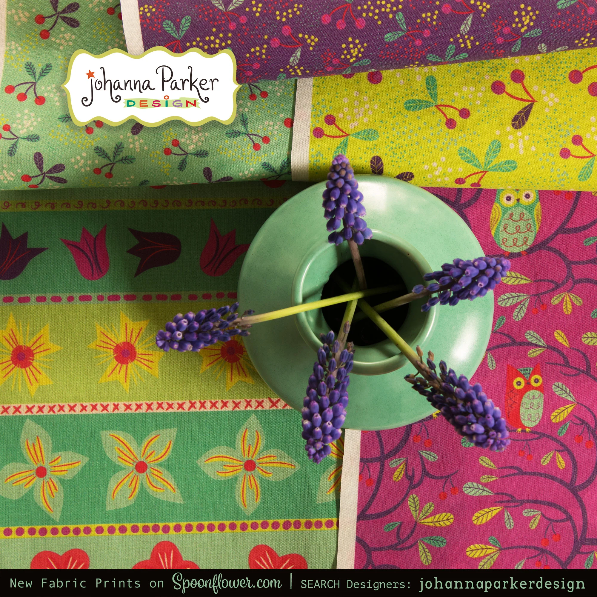 Pictured here are playful designs from my Hooty Tooty Fruity Collection!