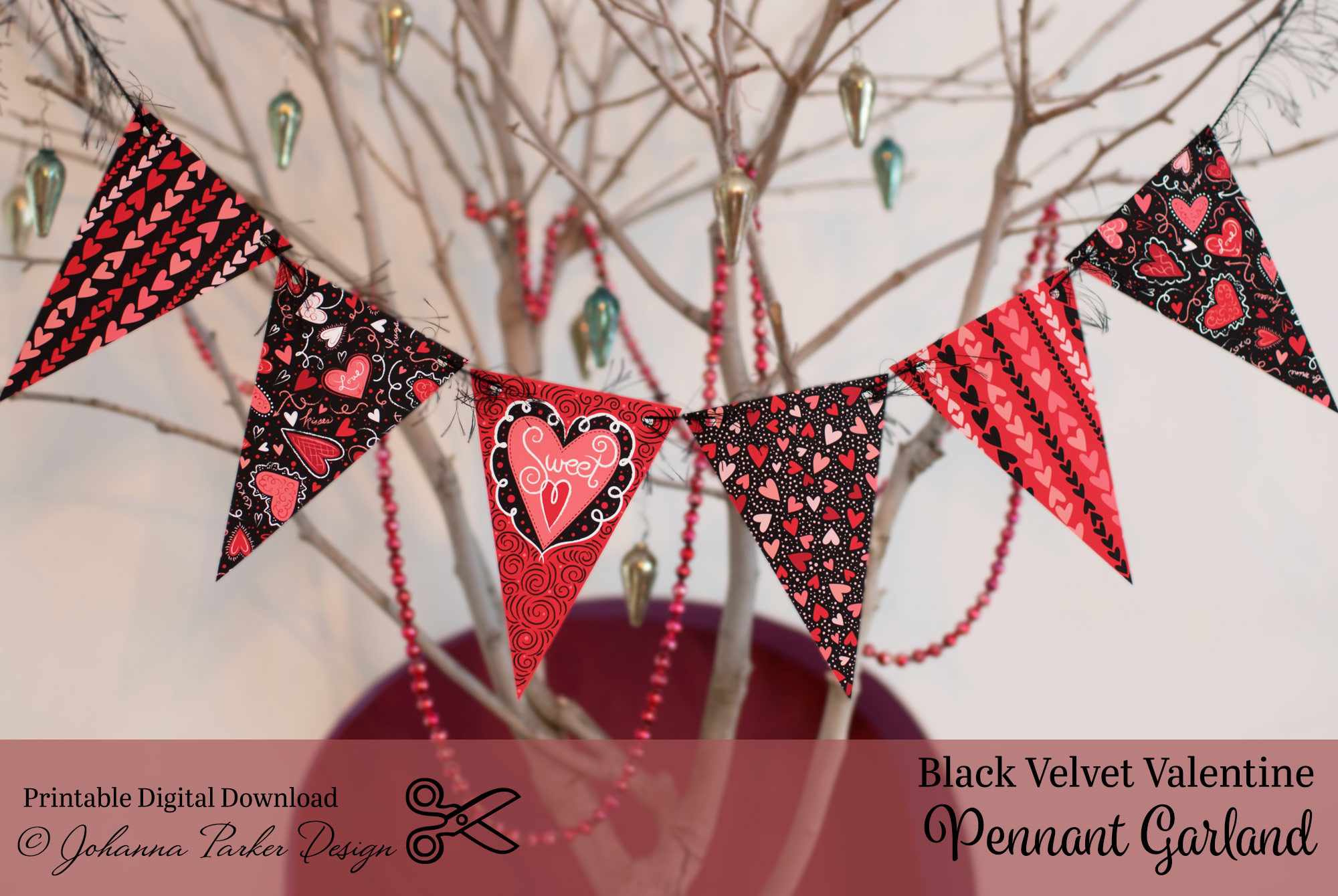 Black Velvet Valentine Pennant Garland