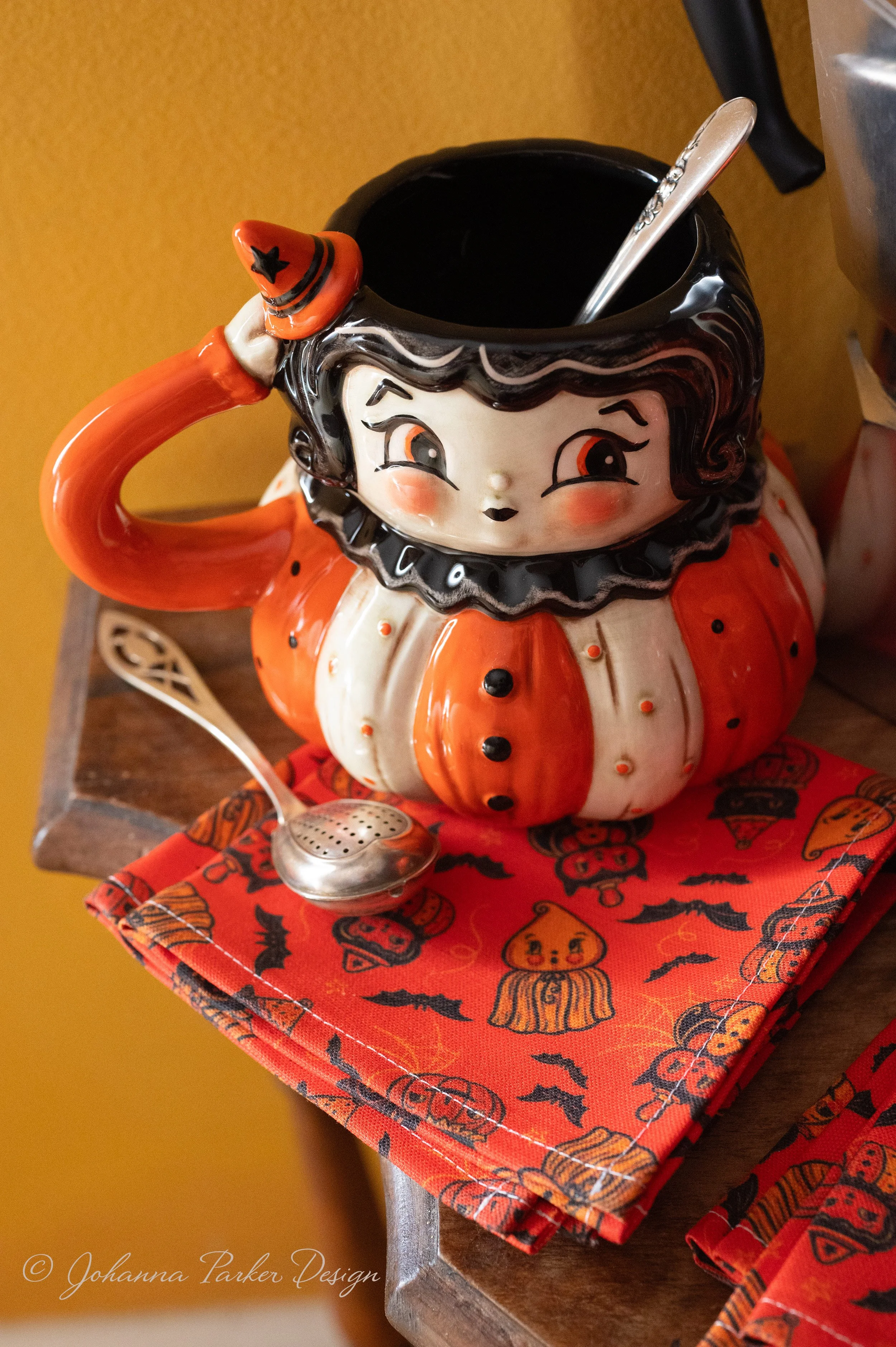 Johanna-Parker-Halloween-Pumpkin-Peep-Cocktail-Napkins-&-Black-Haired-Vintage-Witch-Mug.jpg