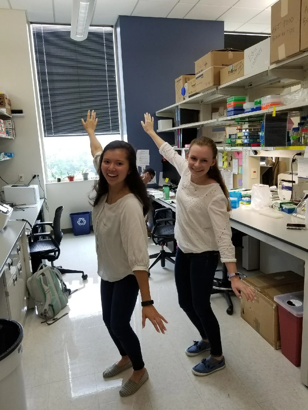 Sophia and Elizabeth show off one of the many ritual dances created in the lab...