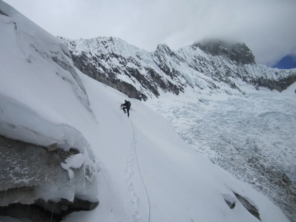 Fred traversing across the glacier en route to the south face