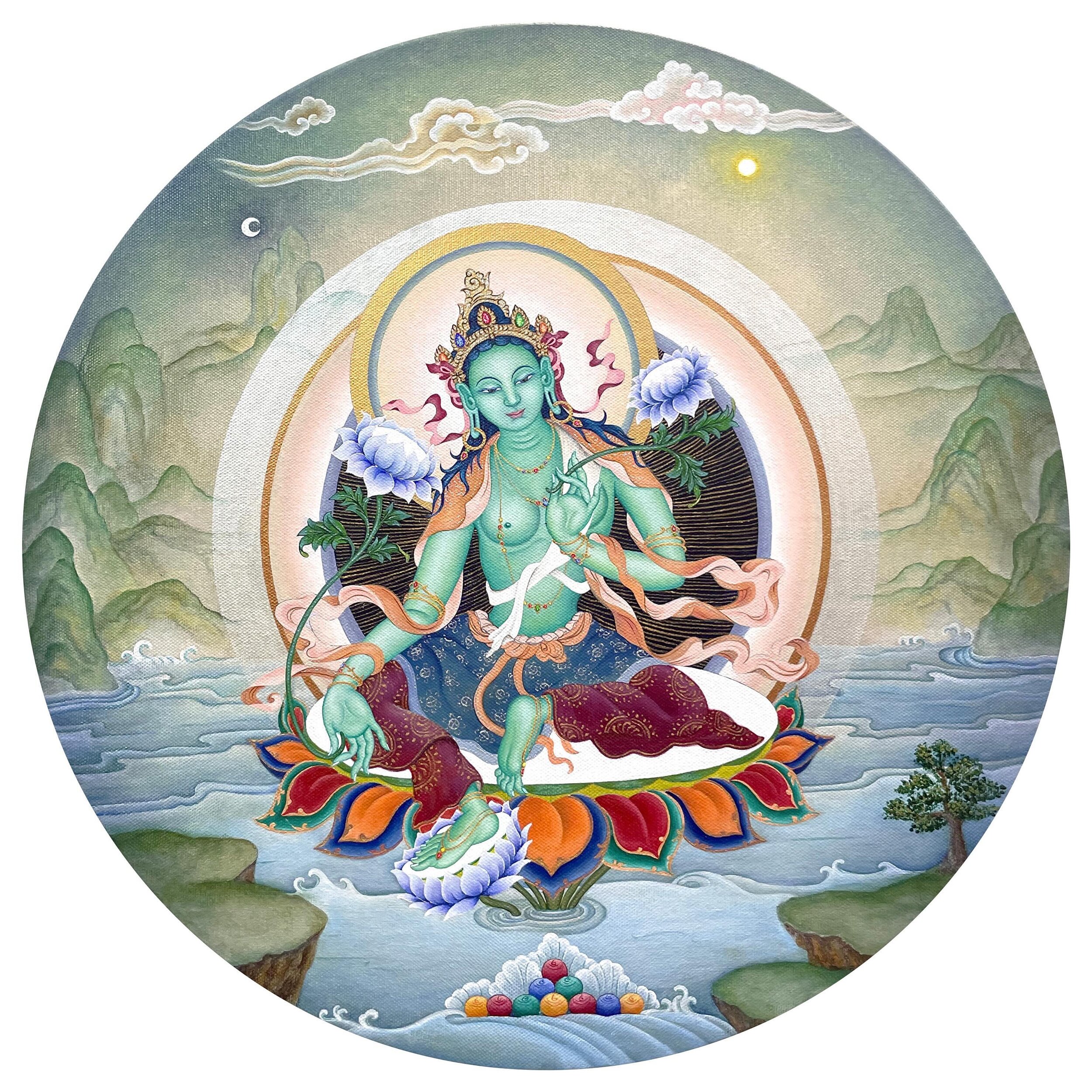 Green Tara - Tara (Sanskrit: तारा, tārā; Standard Tibetan: སྒྲོལ་མ, d&ouml;lma)&hellip; meaning: &ldquo;venerable mother of liberation&rdquo;), is an important figure in Buddhism&hellip; Tārā is also known as a saviouress who hears the cries of being