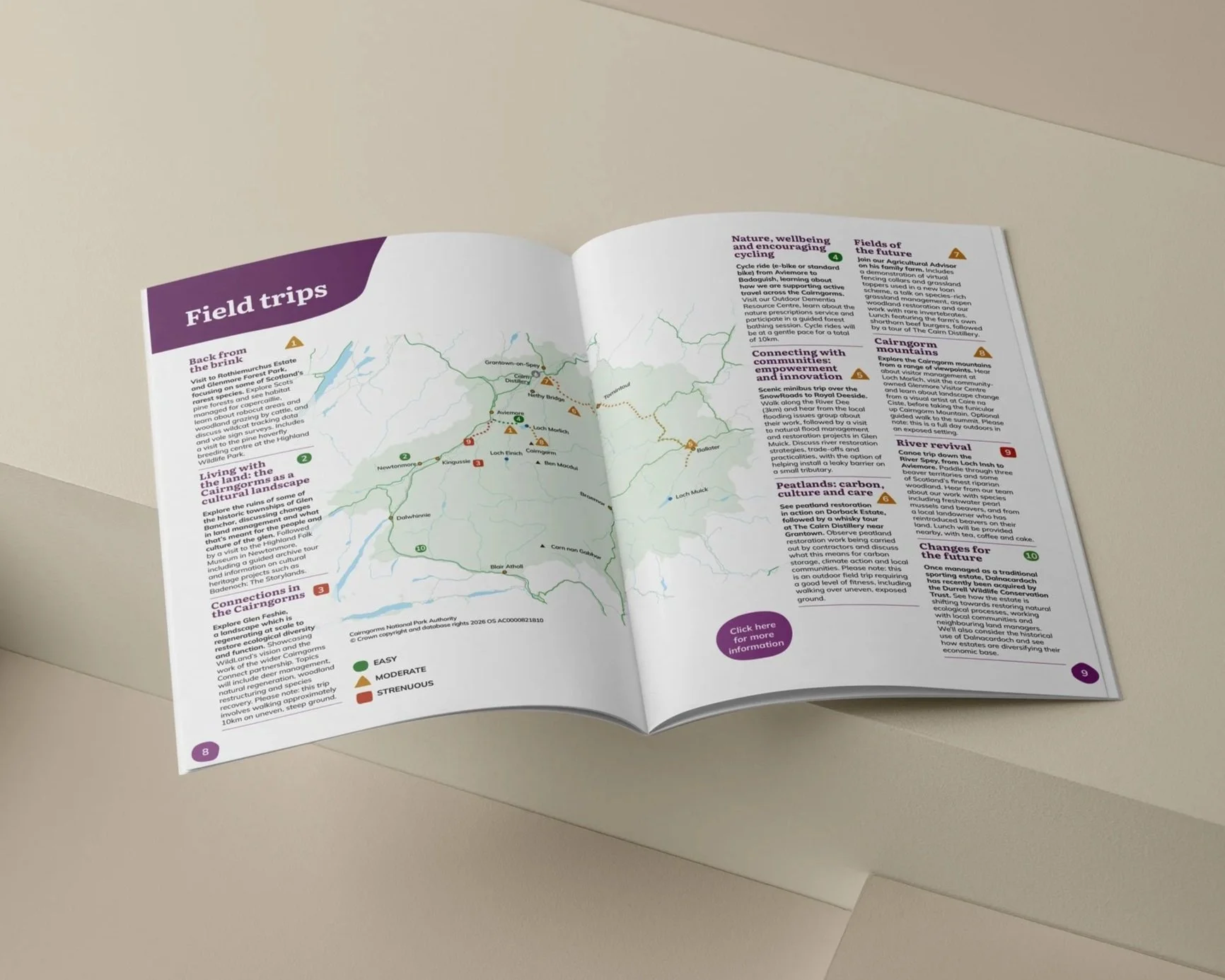 Cairngorms National Park print design with Fields Trips displayed on a map