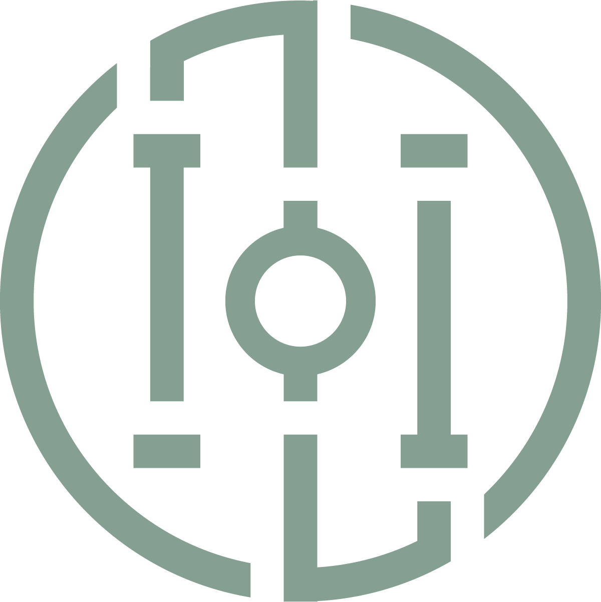 Stylized hockey puck and stick inside a circular design.