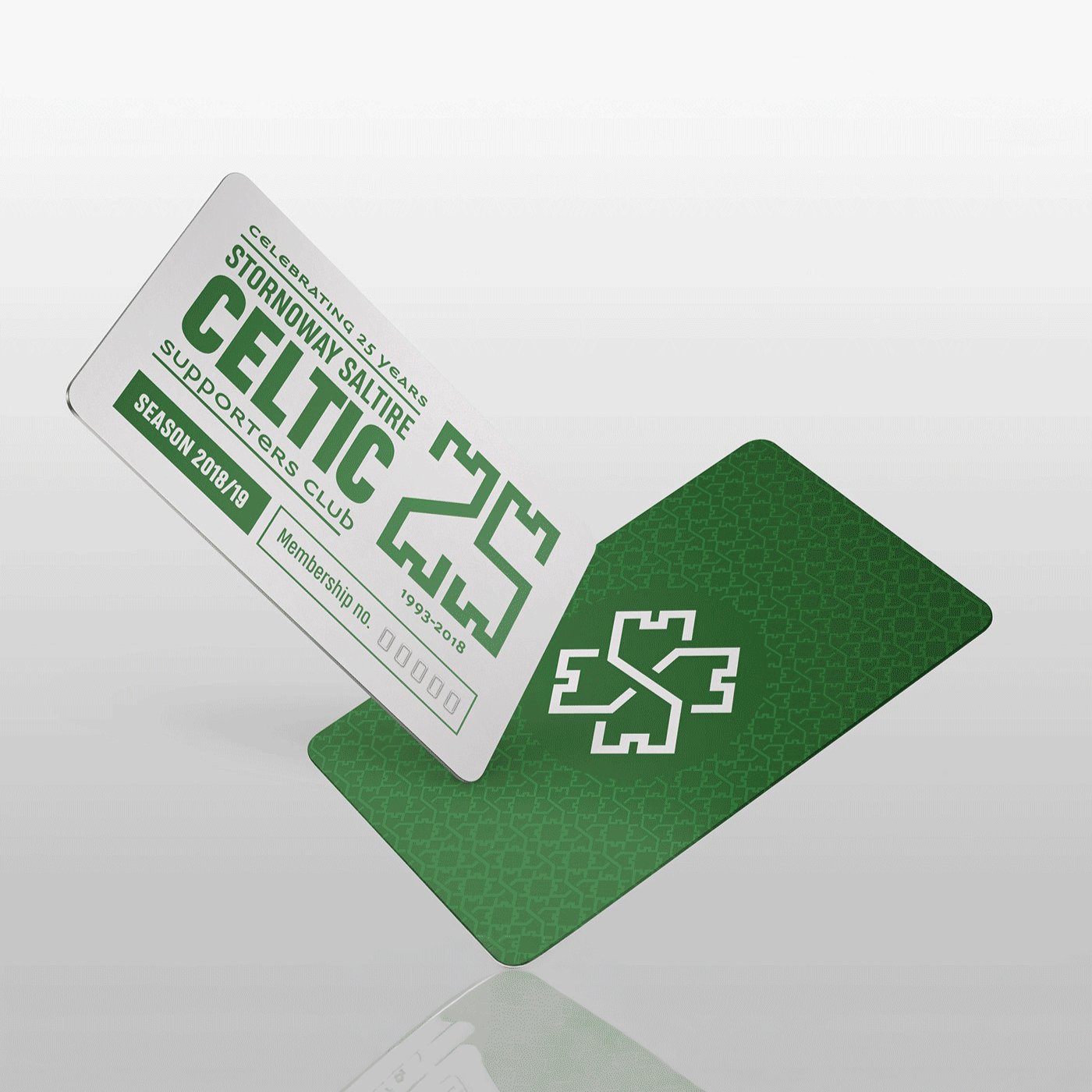A membership card mockup showing a new design for Celtic Supporters Club in Stornoway