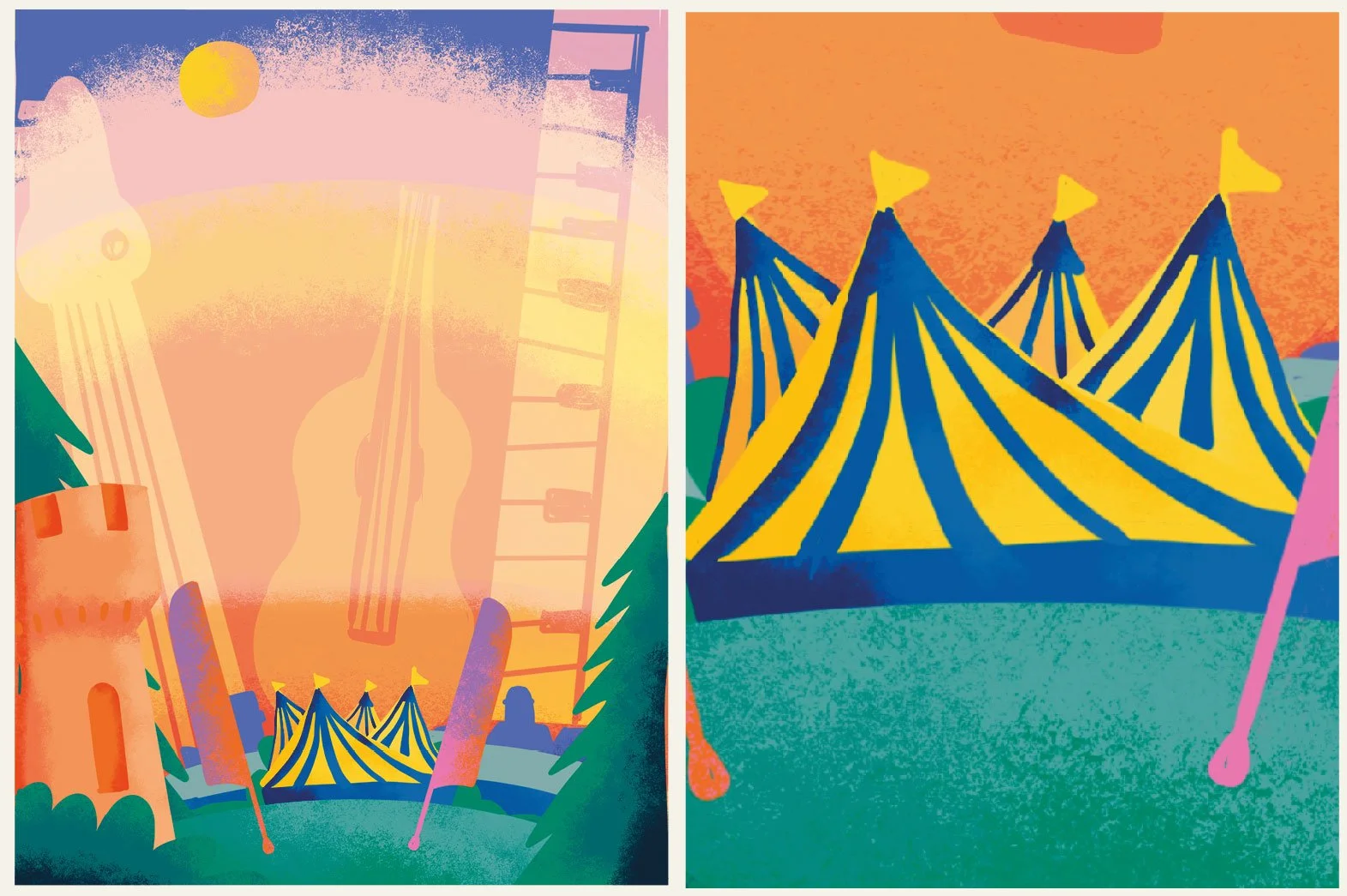 Grainy illustration made in Procreate of the HebCelt Music festival in Stornoway