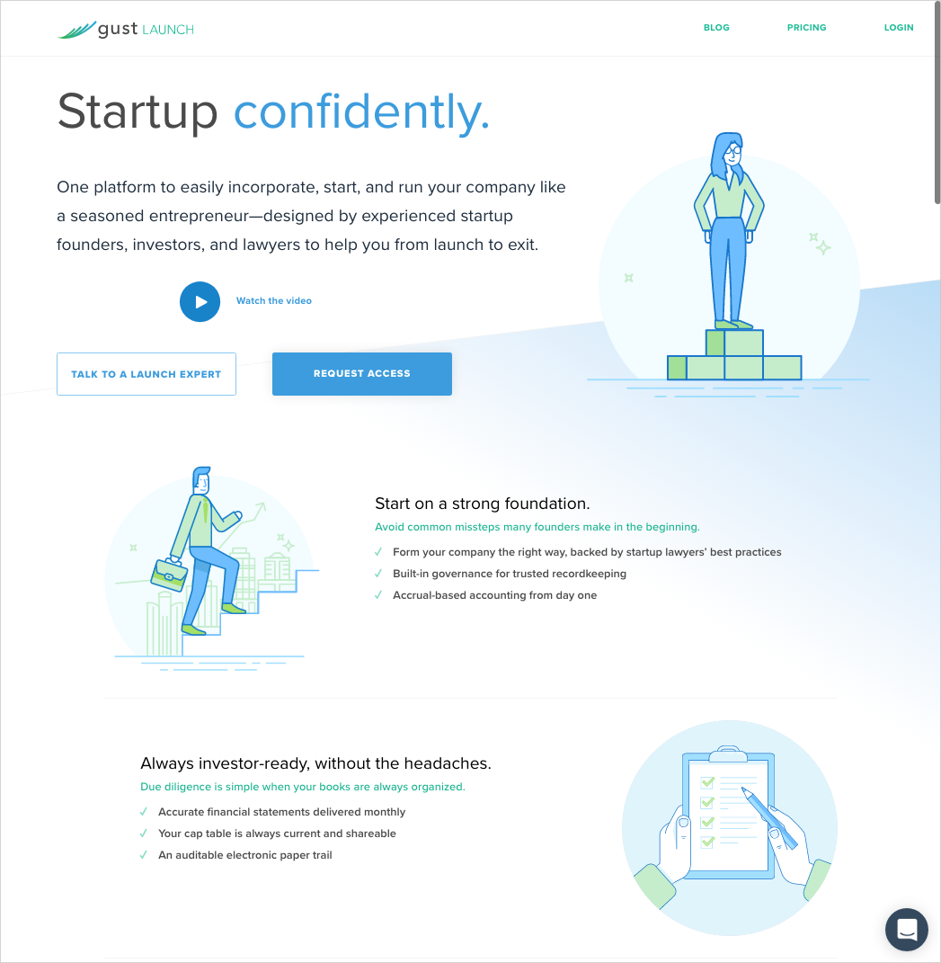 Screenshot from live website at launch.gust.com.