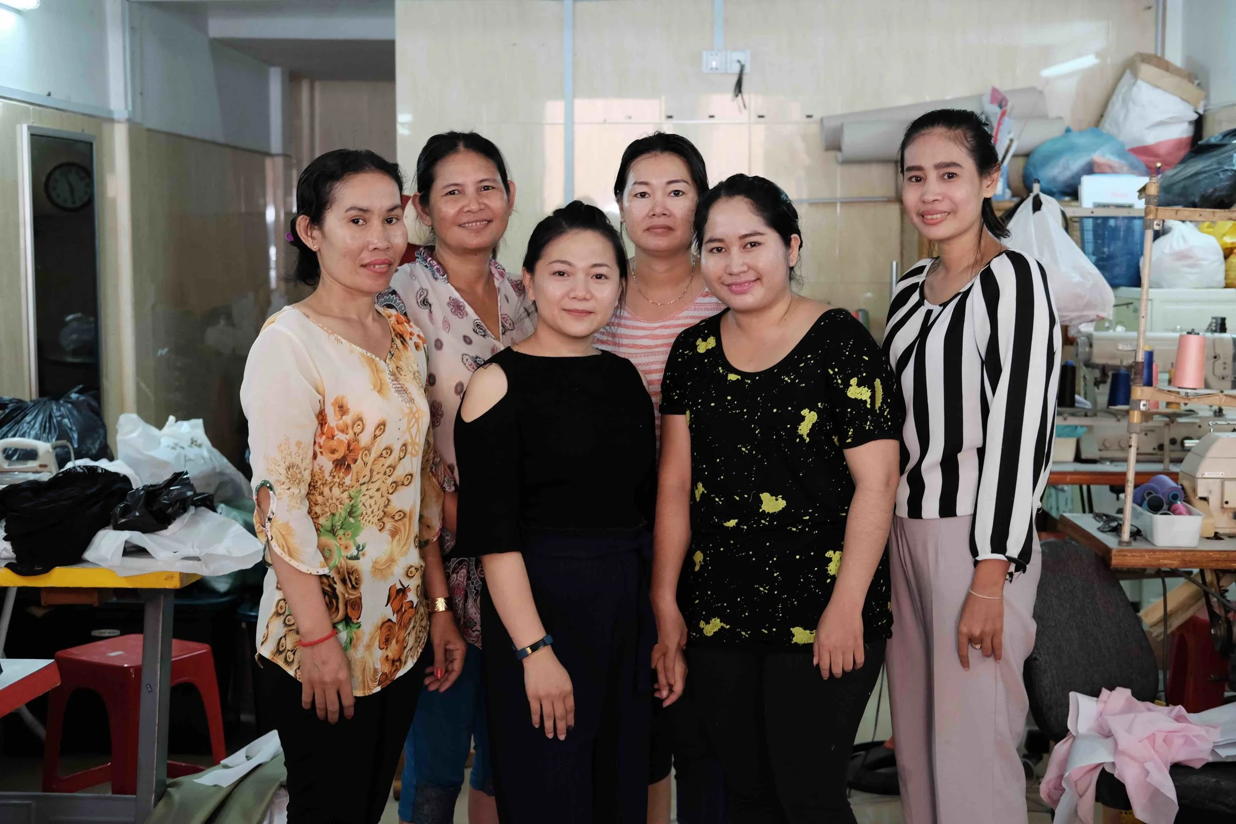 Sreypov and some members of her team at the Hope for Women tailor shop