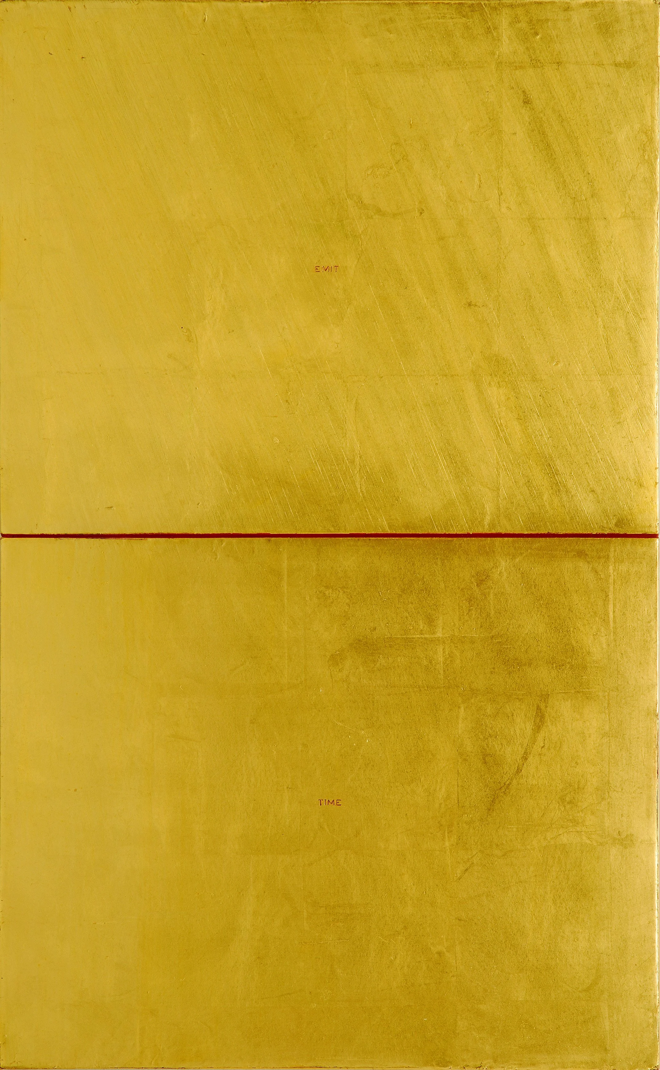   TIME , 1980, Gold leaf on wood panel, oil paint, 22 7/8” x 14” 