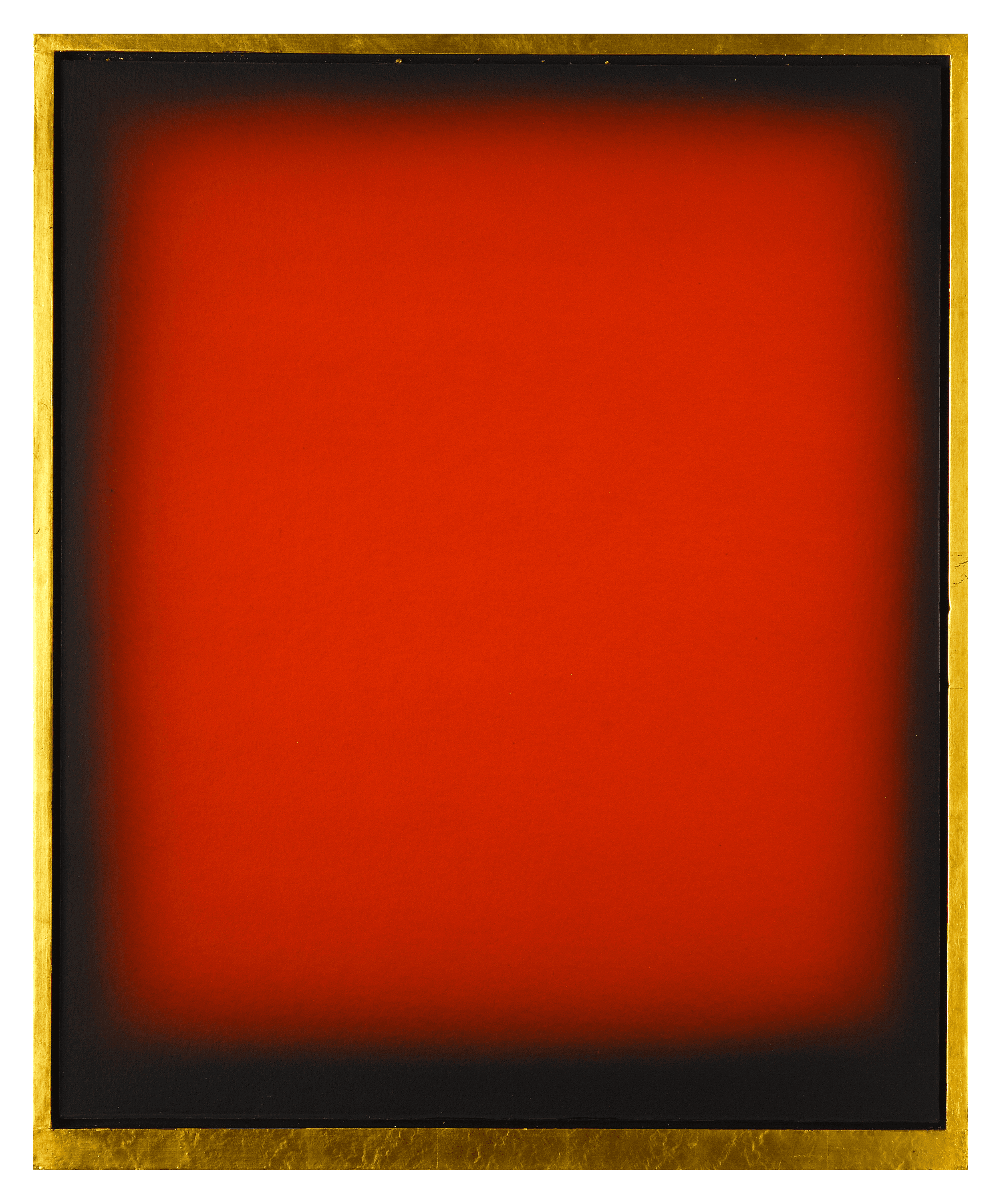   Marin Red Void,  1996, oil on canvas with gold leaf wrapped wood, 29” x 24”   
