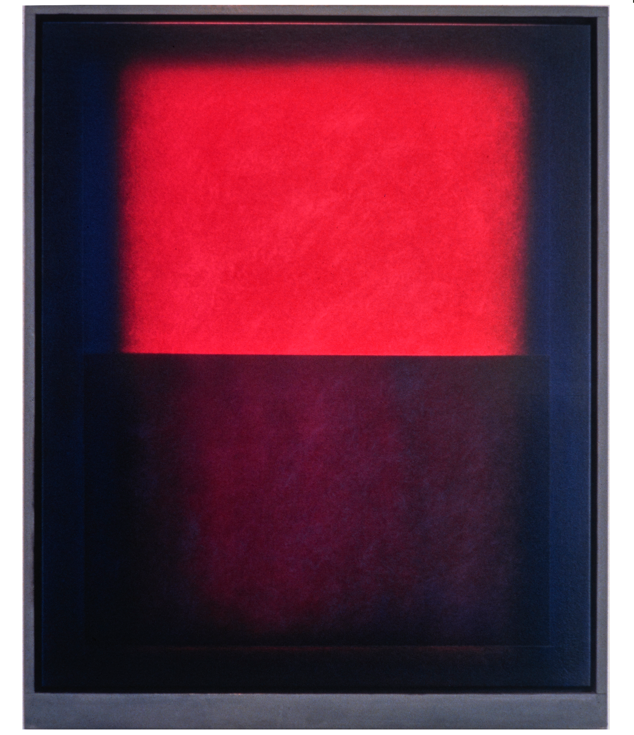   From The Other Side,  1989, airbrushed oil on canvas, lead frame, 36in x 29in 