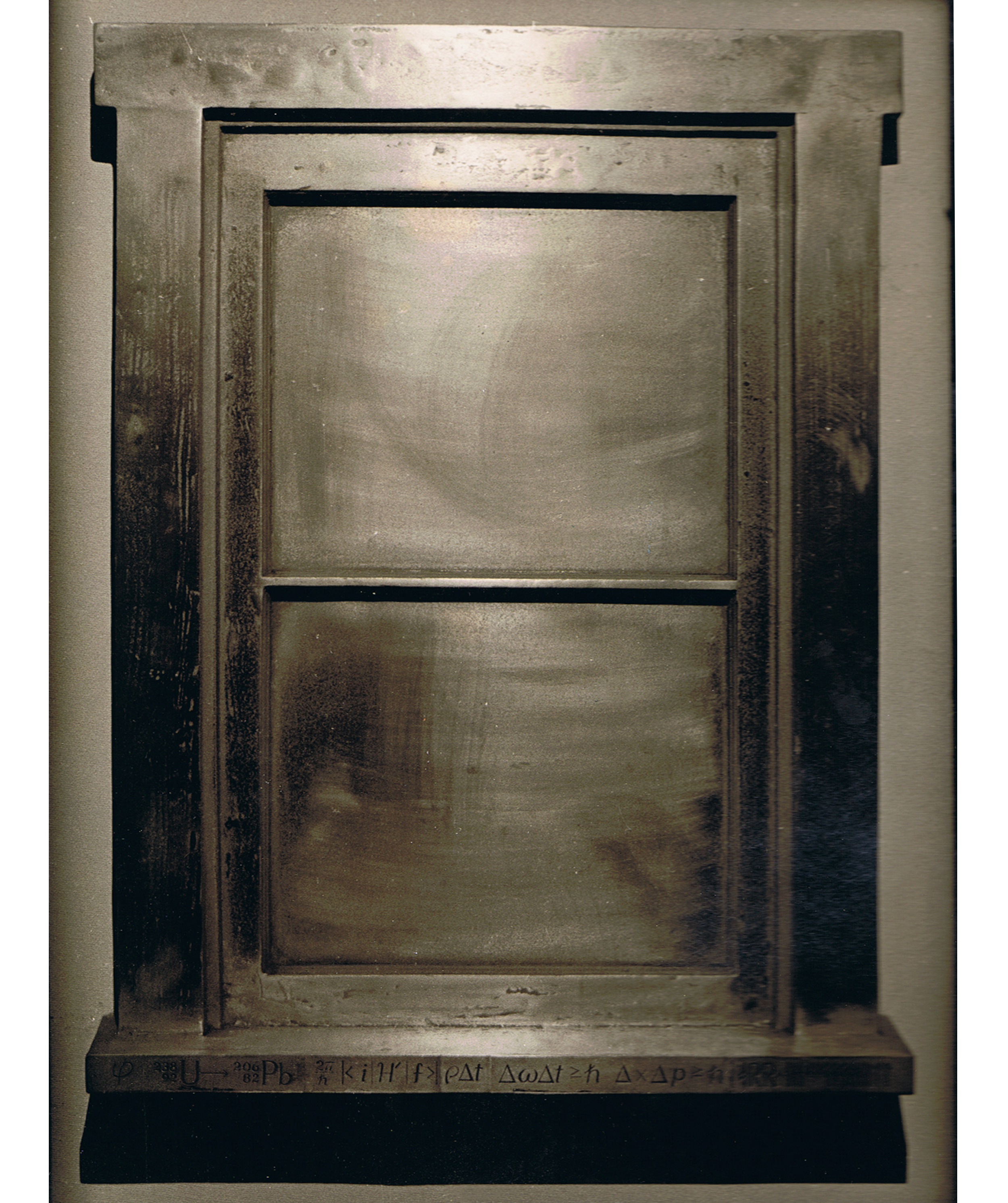   Blind Window,  1972, Lead-wrapped mahogany, 1975, 3ft x 2.5ft x 1.5” The first of Orr’s series of lead windows.   