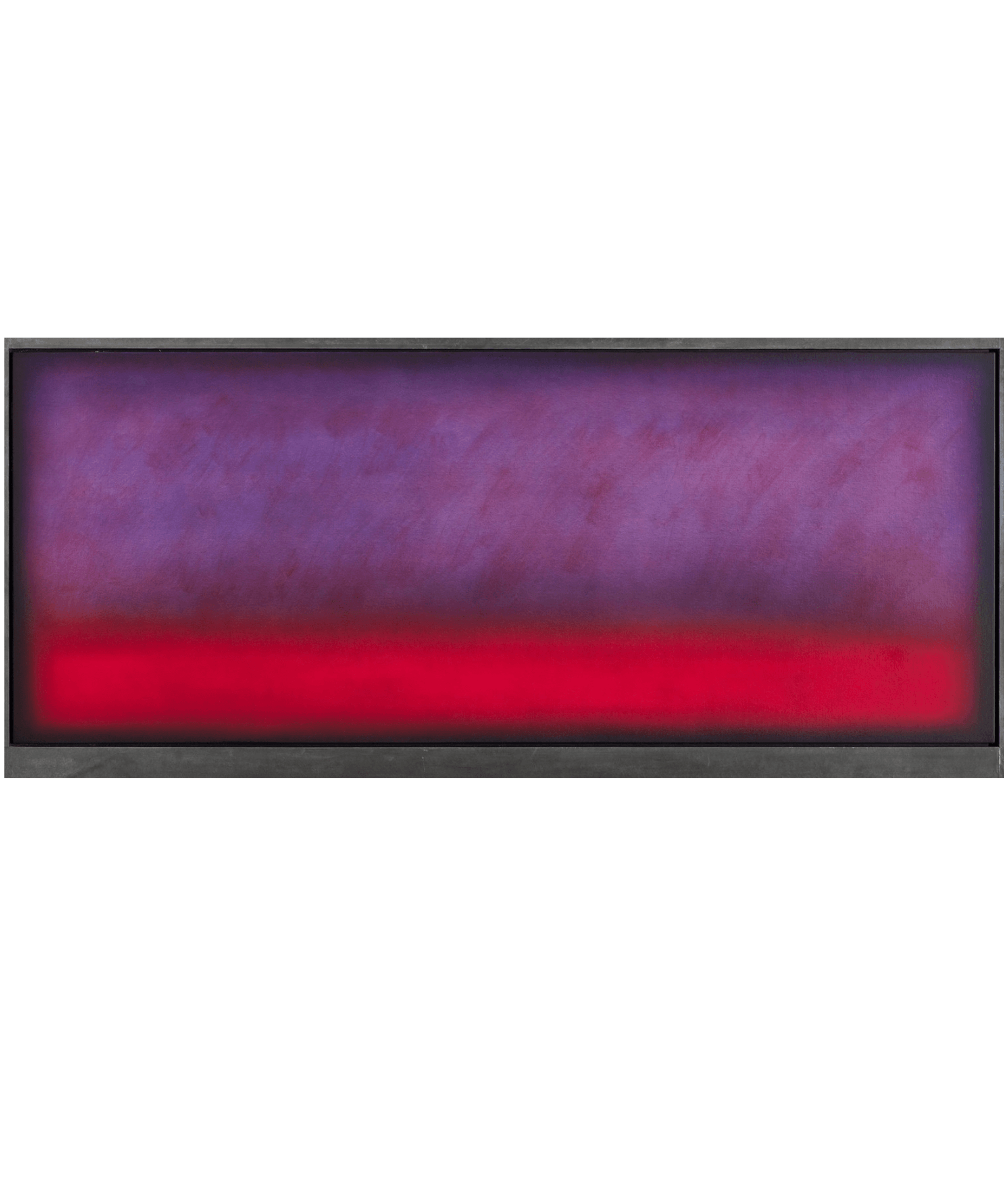  Night Shift, 1990, oil on linen and lead frame, 32” × 72” × 1 3/4” 