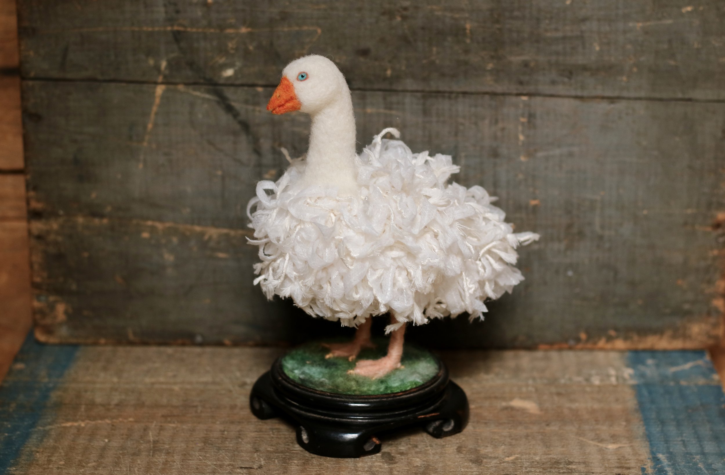 needle felted Sebastopol goose