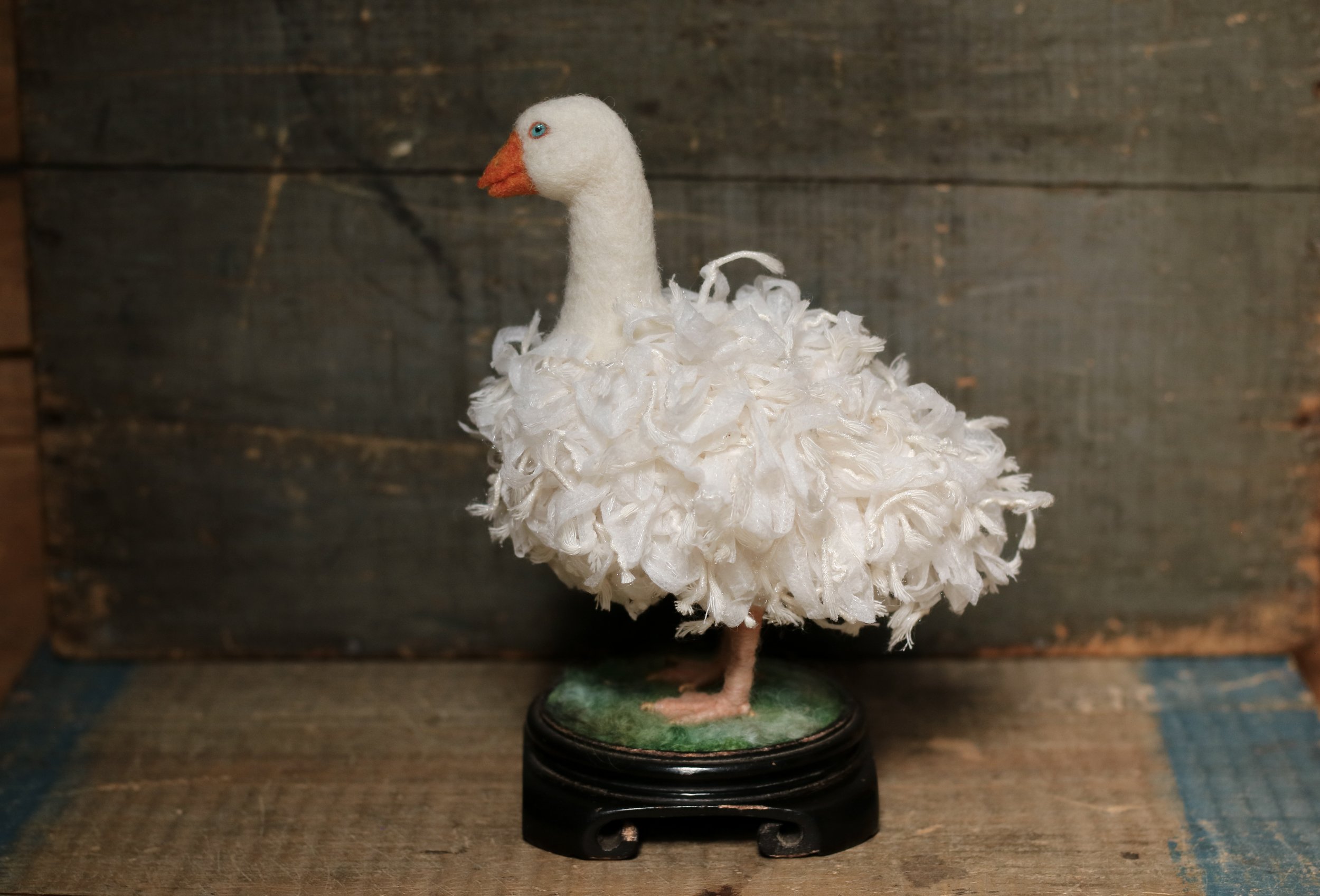 needle felted Sebastopol goose