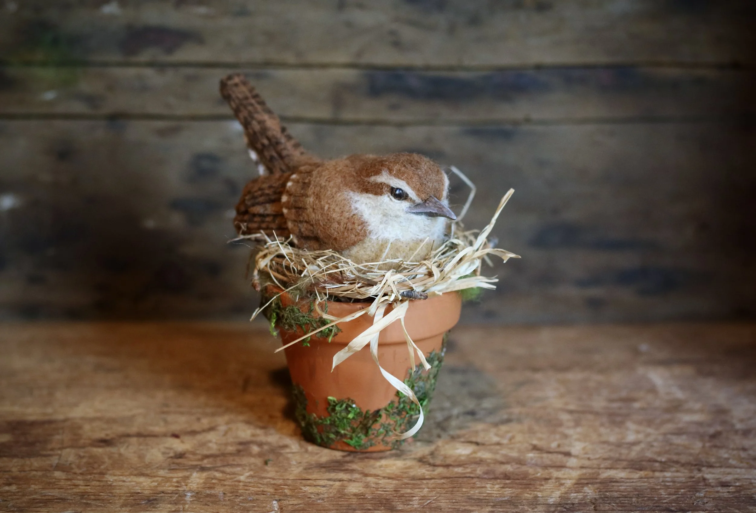 needle felted Carolina wren
