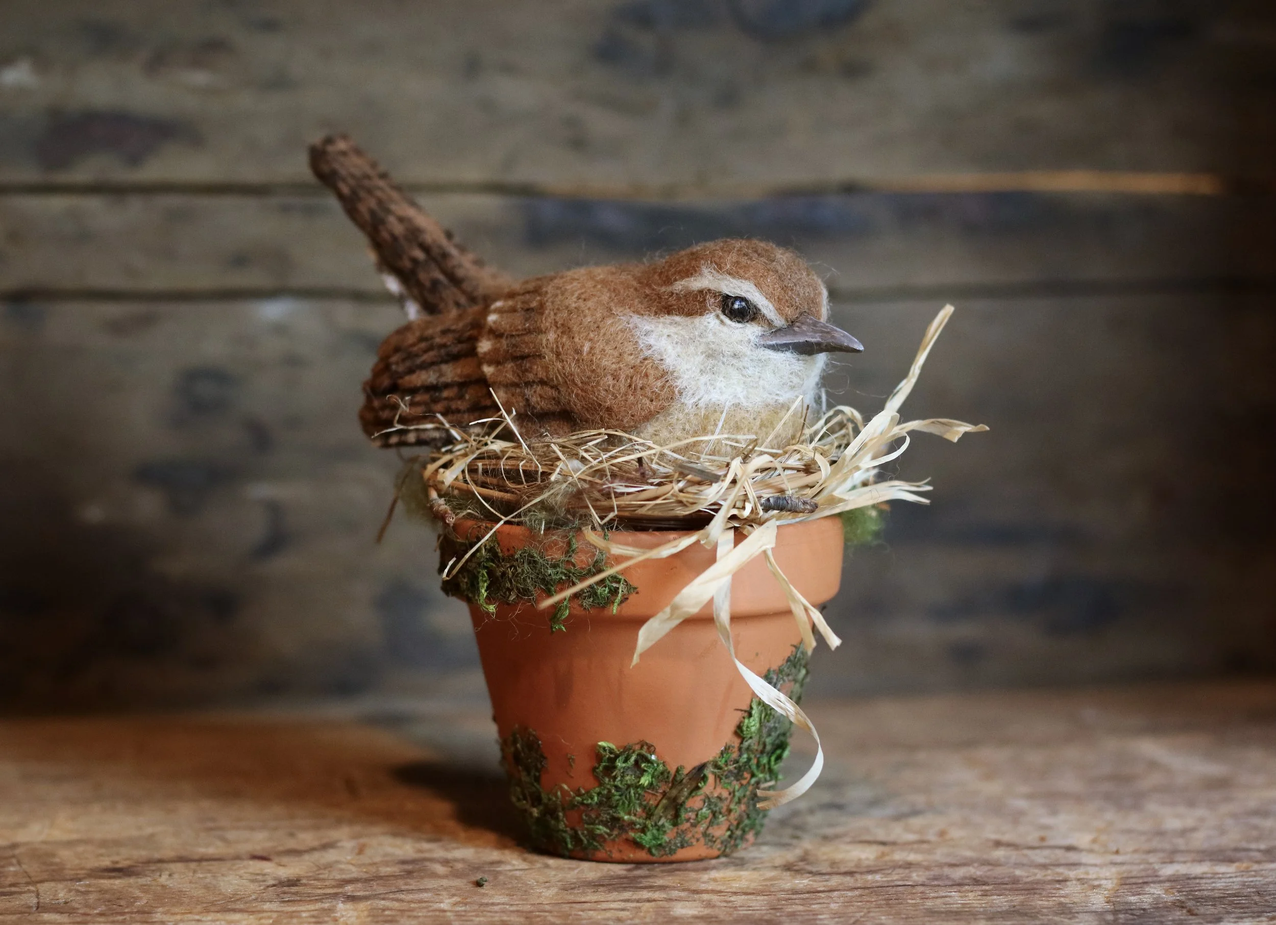 needle felted Carolina wren
