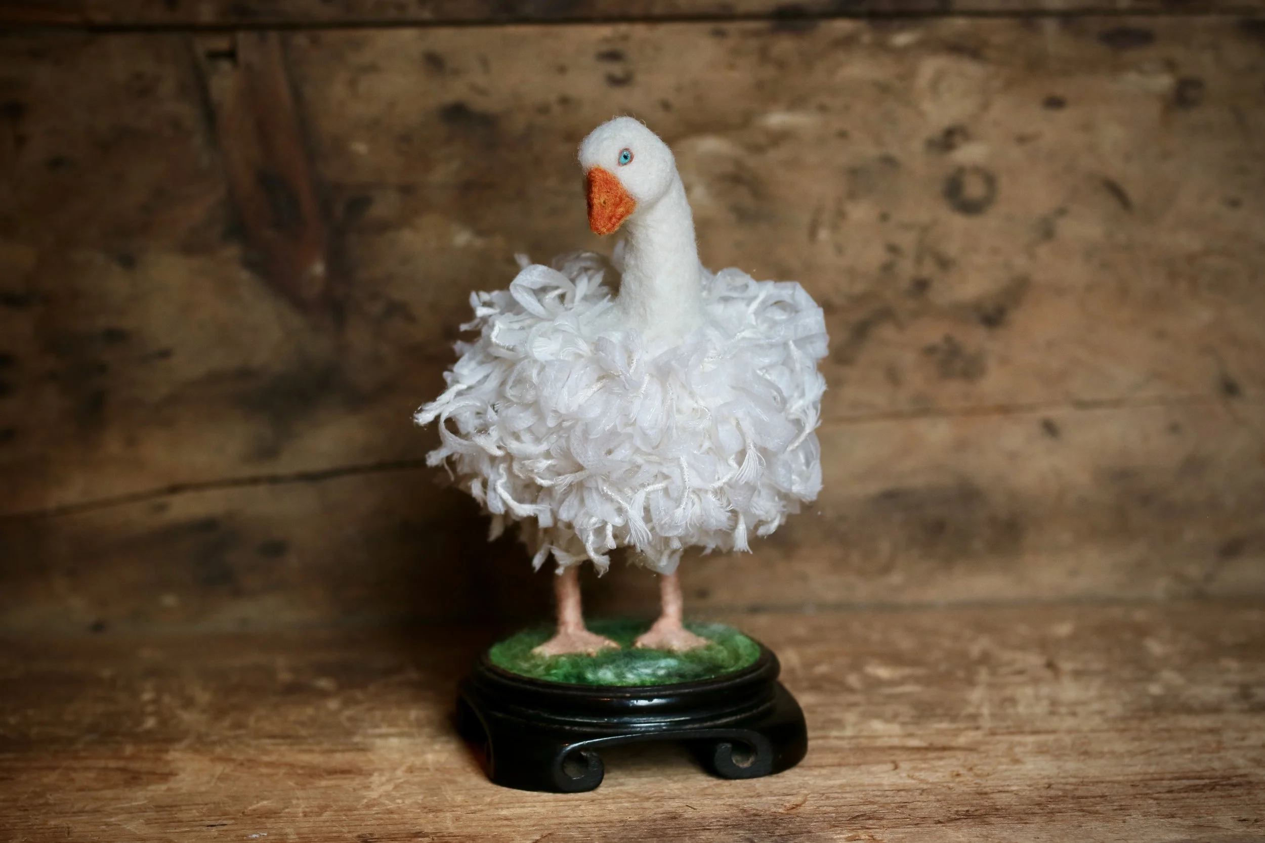 needle felted Sebastopol goose