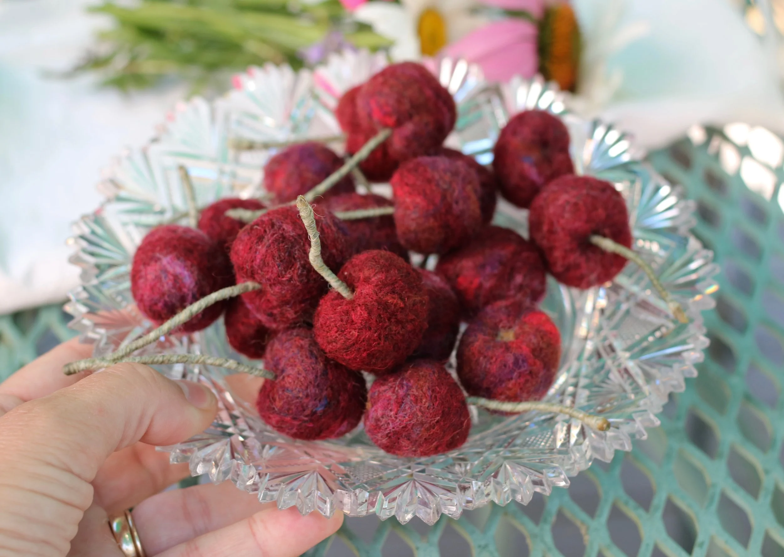 needle felted black cherries