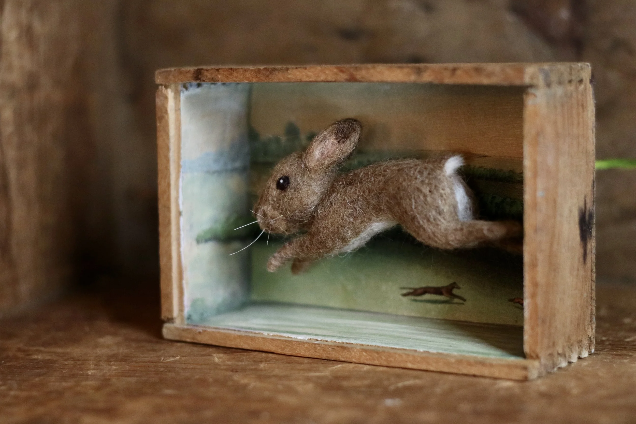 needle felted hare diorama