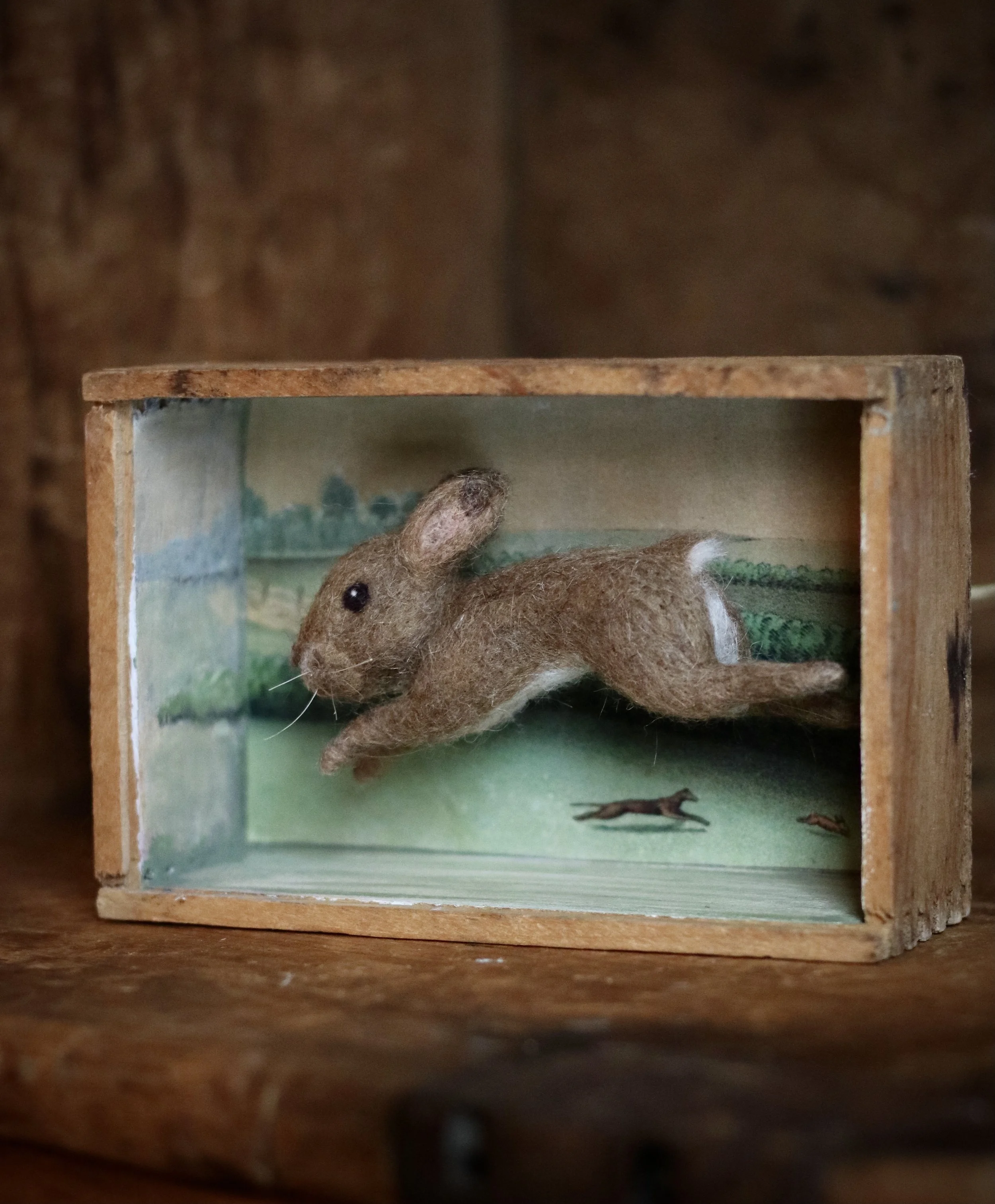 needle felted hare diorama